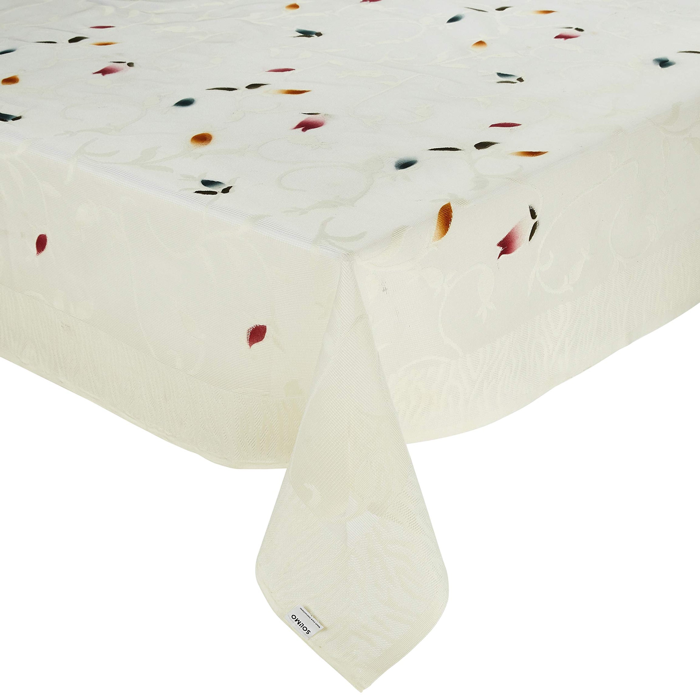 Amazon Brand - Solimo Cotton Rectangular Leaf Centre Table Cover (Cream)