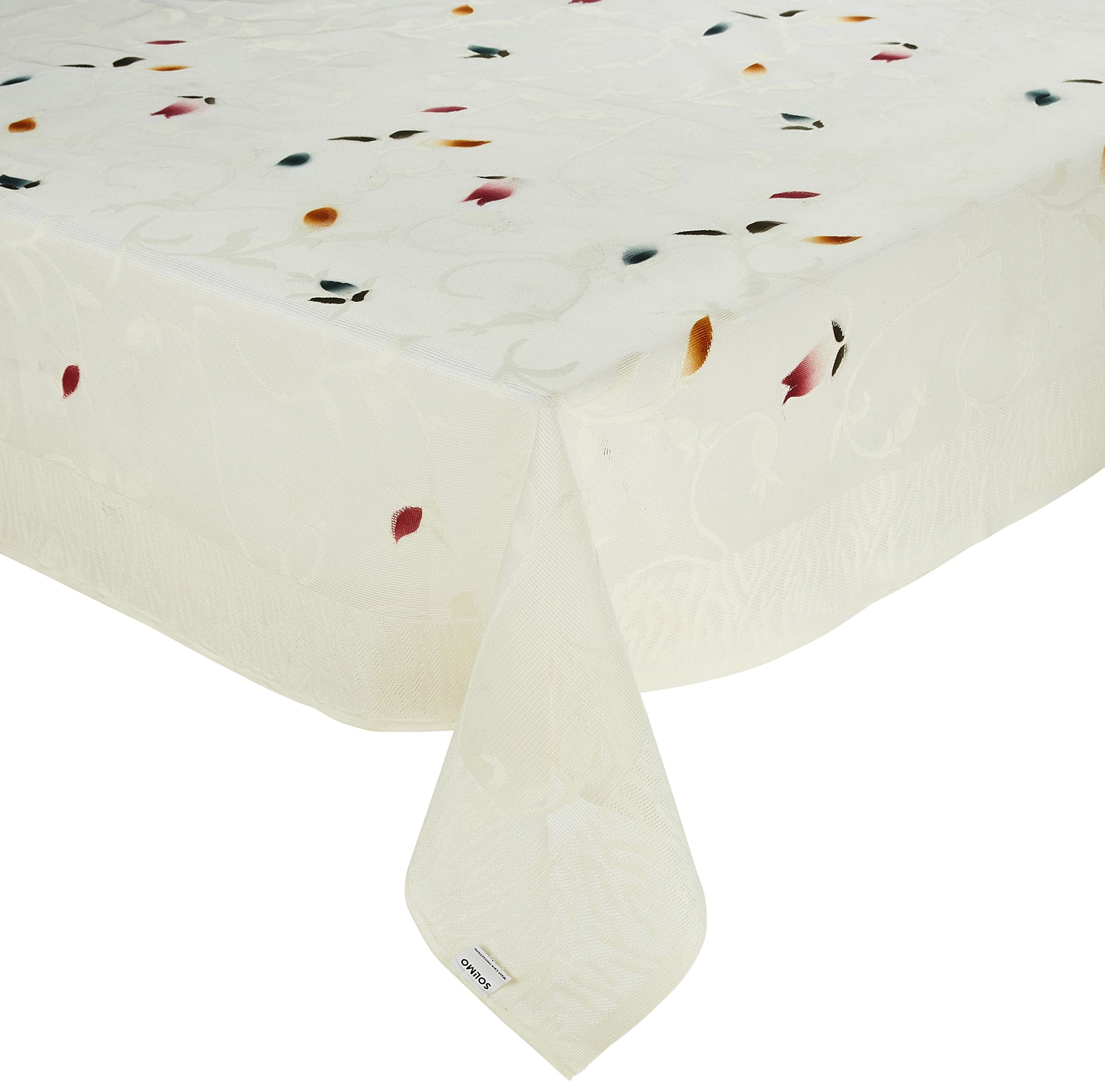 Amazon Brand - Solimo Cotton Rectangular Leaf Centre Table Cover (Cream)