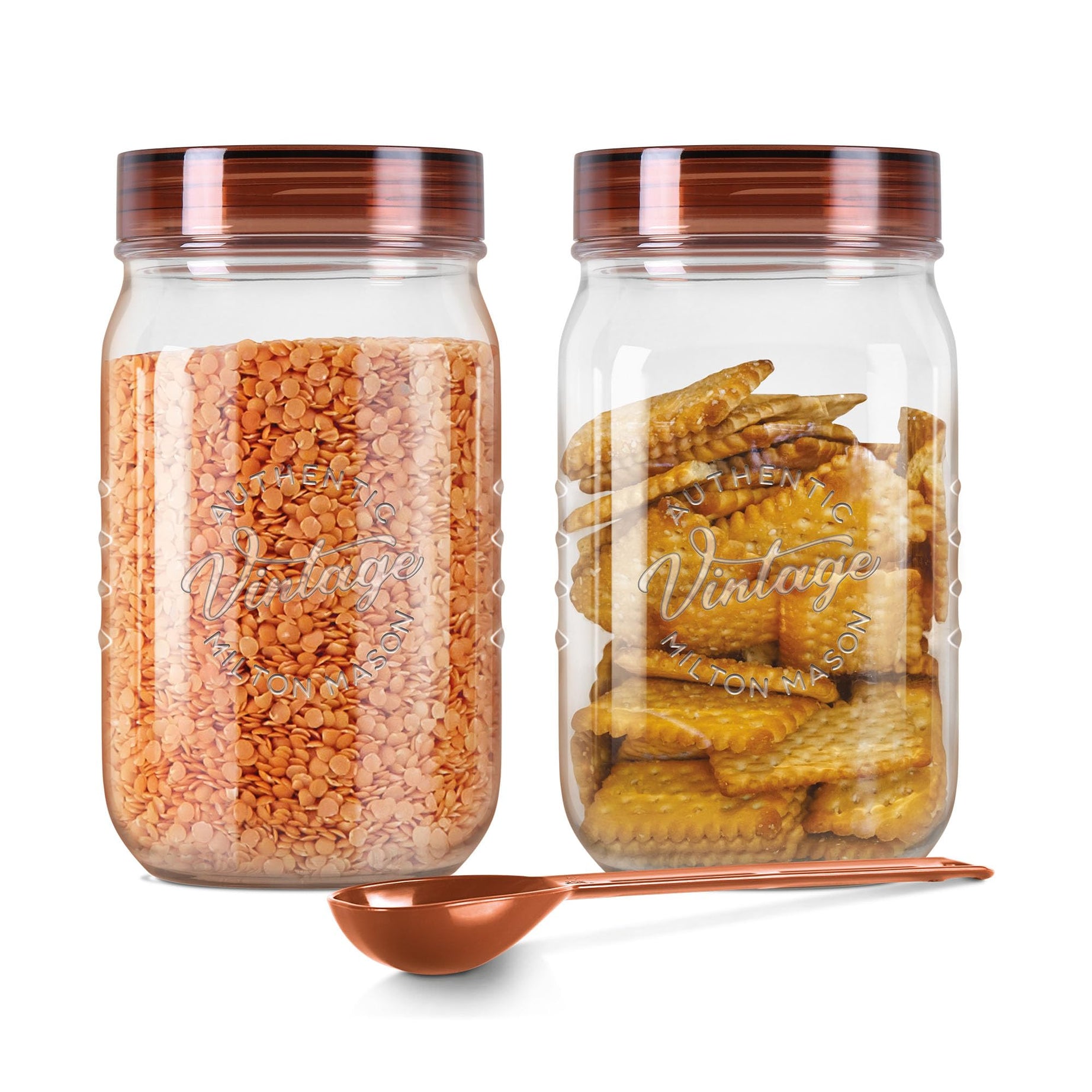 MILTON Vintage Pet Jar Set Of 2, 2 Litres Each, Transparent | Food Grade | Air Tight | Bpa Free | Food Storage Container, Polyethylene Terephthalate, Brown