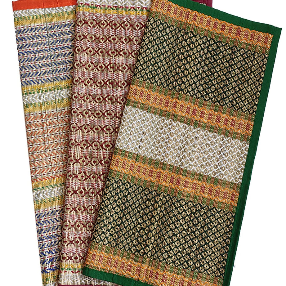 Montelal Store 18 X 18 Inch Hand Made Kusha Grass Aasan for Pooja (Multicolour) -Pack of 3(Madurkathi River Grass Sedge/Korai)