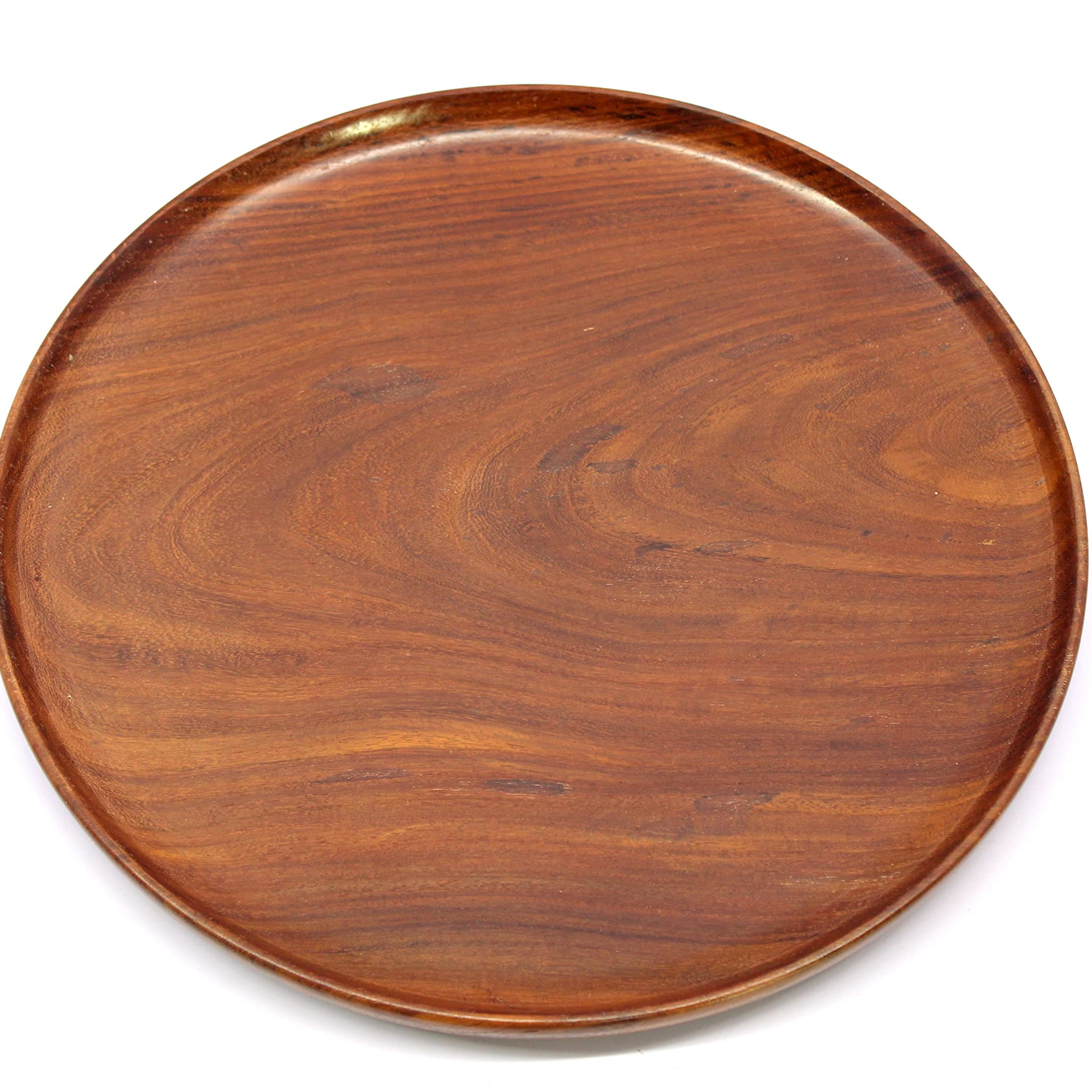 ESPLANADE Wooden Serving Tray Platter Thali Dining Plate for Home and Kitchen - Tableware Serveware | 12" Diameter - Brown