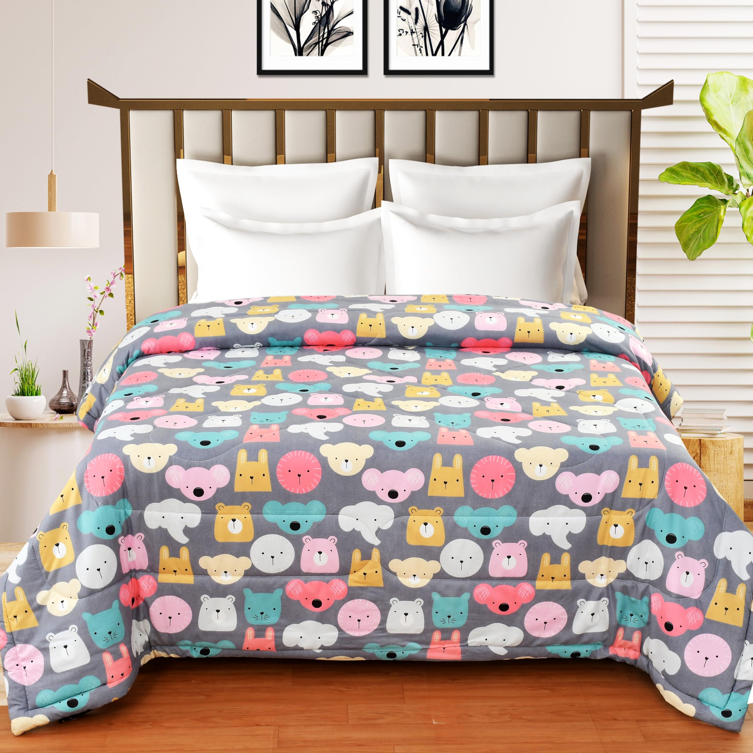 FRESH FROM LOOM Double Bed Cartoon Printed Bed Blankets | Dohar for Kid Boys & Girls | Glace Cotton Soft Comforters for Kids | Dohar for Children (90x100 Inches | King Size | Cartoon Black)