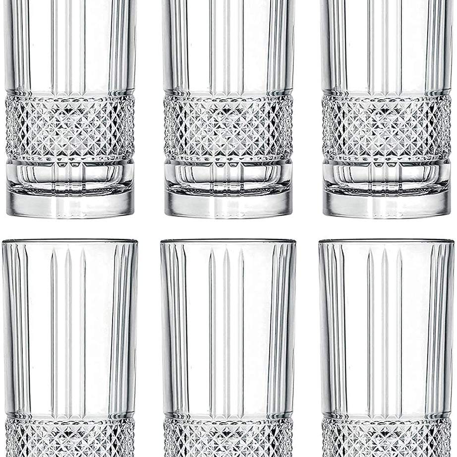 TIENER Elegant Drinking Glasses for Water, Wine, Juice, Square Shape Glasses for Bars Restaurants, Kitchen, Home | Pack of 6 | 300 ML | Transpharant