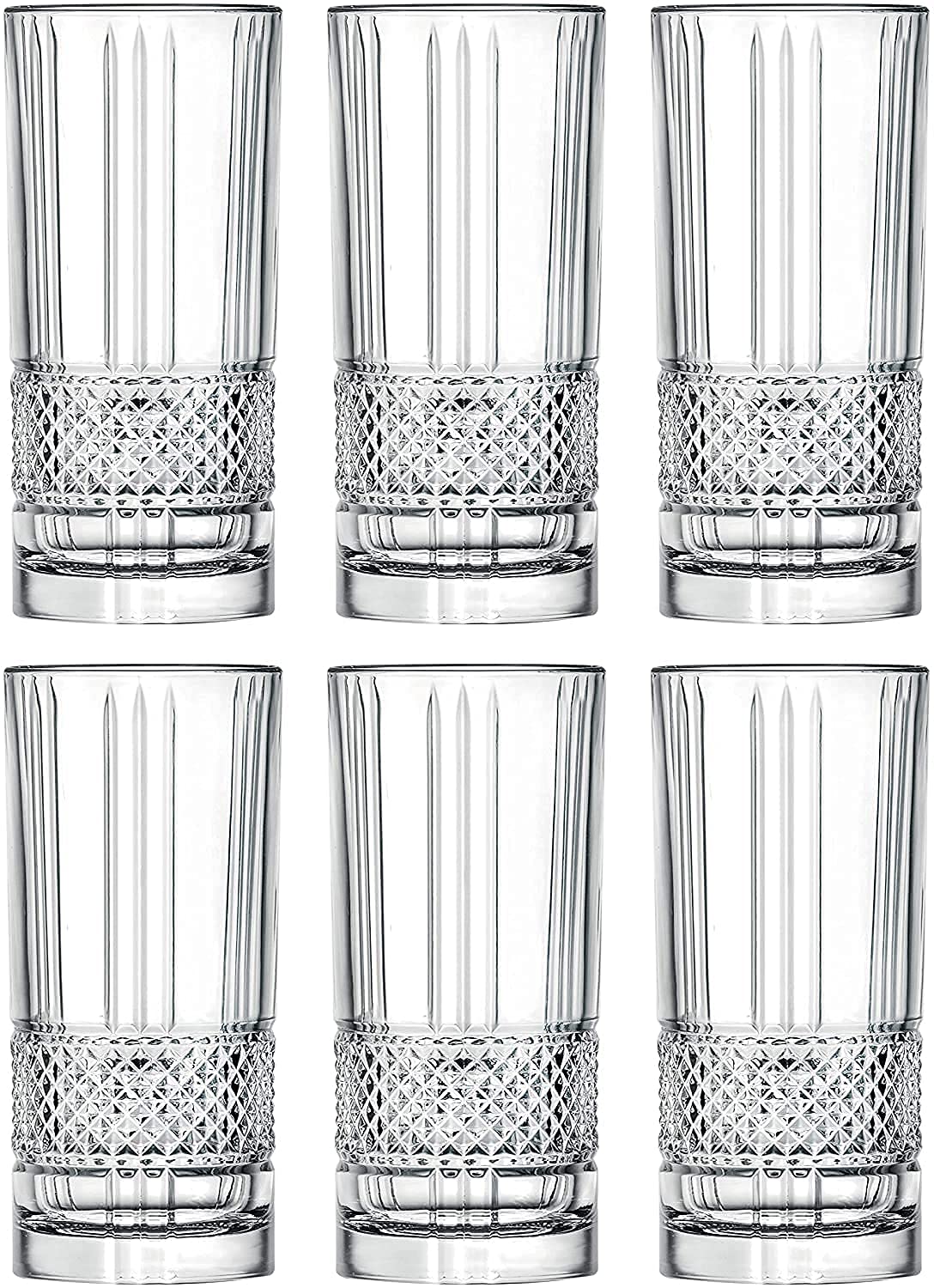 TIENER Elegant Drinking Glasses for Water, Wine, Juice, Square Shape Glasses for Bars Restaurants, Kitchen, Home | Pack of 6 | 300 ML | Transpharant