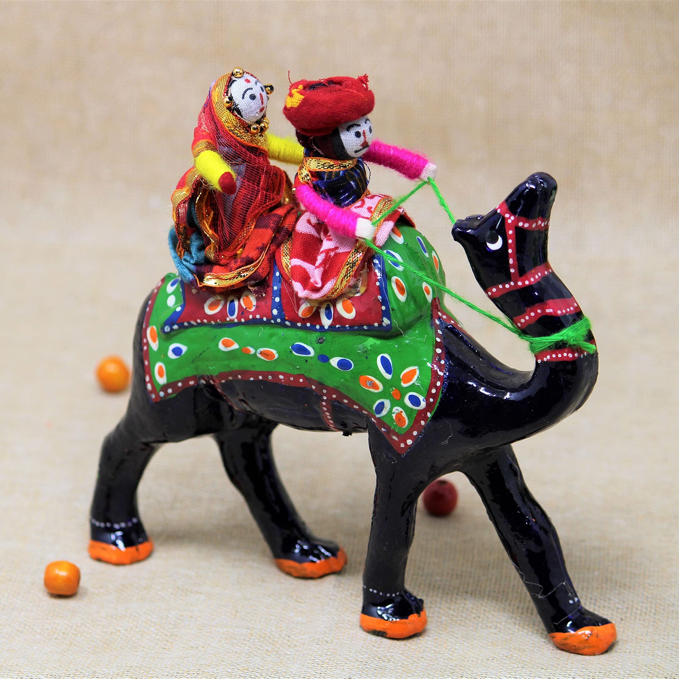 JH Gallery Handmade Recycled Material Figurines Rajasthani Doll Couple Rider Idol Showpiece, Multicolor (18 * 16 * 5cm) (Camel)