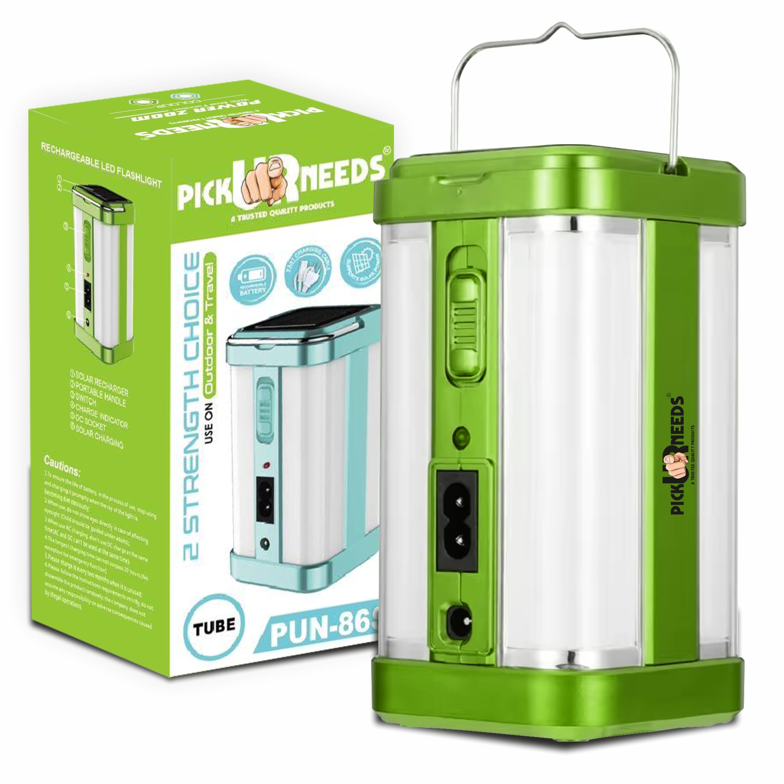 Pick Ur Needs Rechargeable 4 Side Tube with 2 Multiple Mode Extra Bright DC / Solar Lantern 5 hrs Torch Emergency Light