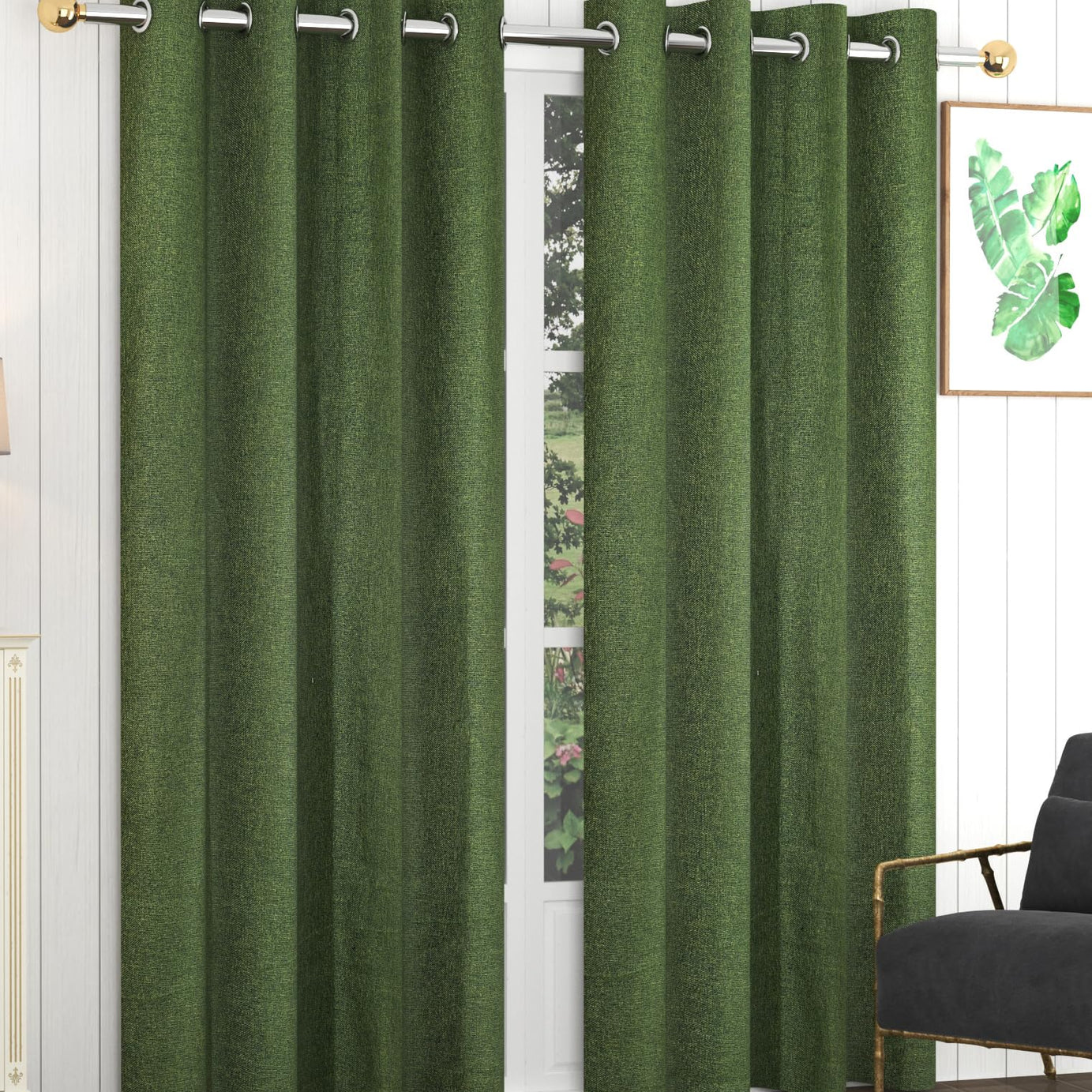 Fresh From Loom Jute Curtains for Door 8 Feet Long | Medium Window Curtain | Yarn Weaved Parda | Modern Parde for Living Room Bedroom | Screens with Eyelet Ring | Hypoallergenic (Green, 2pc), Eyelet