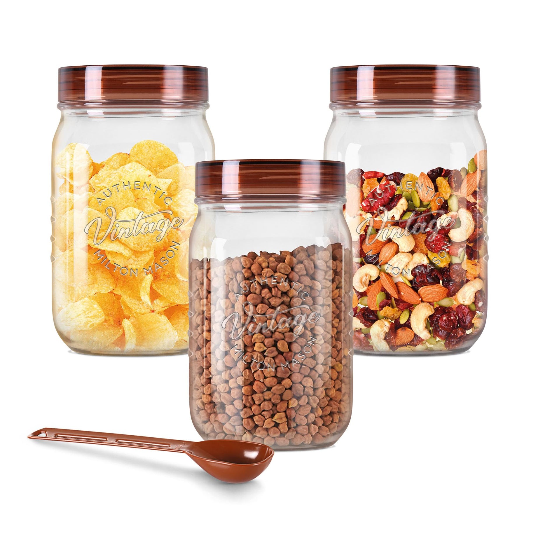 MILTON Vintage Pet Jar Set of 3, 750 ml Each, Transparent | Food Grade | Air Tight | BPA Free | Food Storage Container, Polyethylene Terephthalate