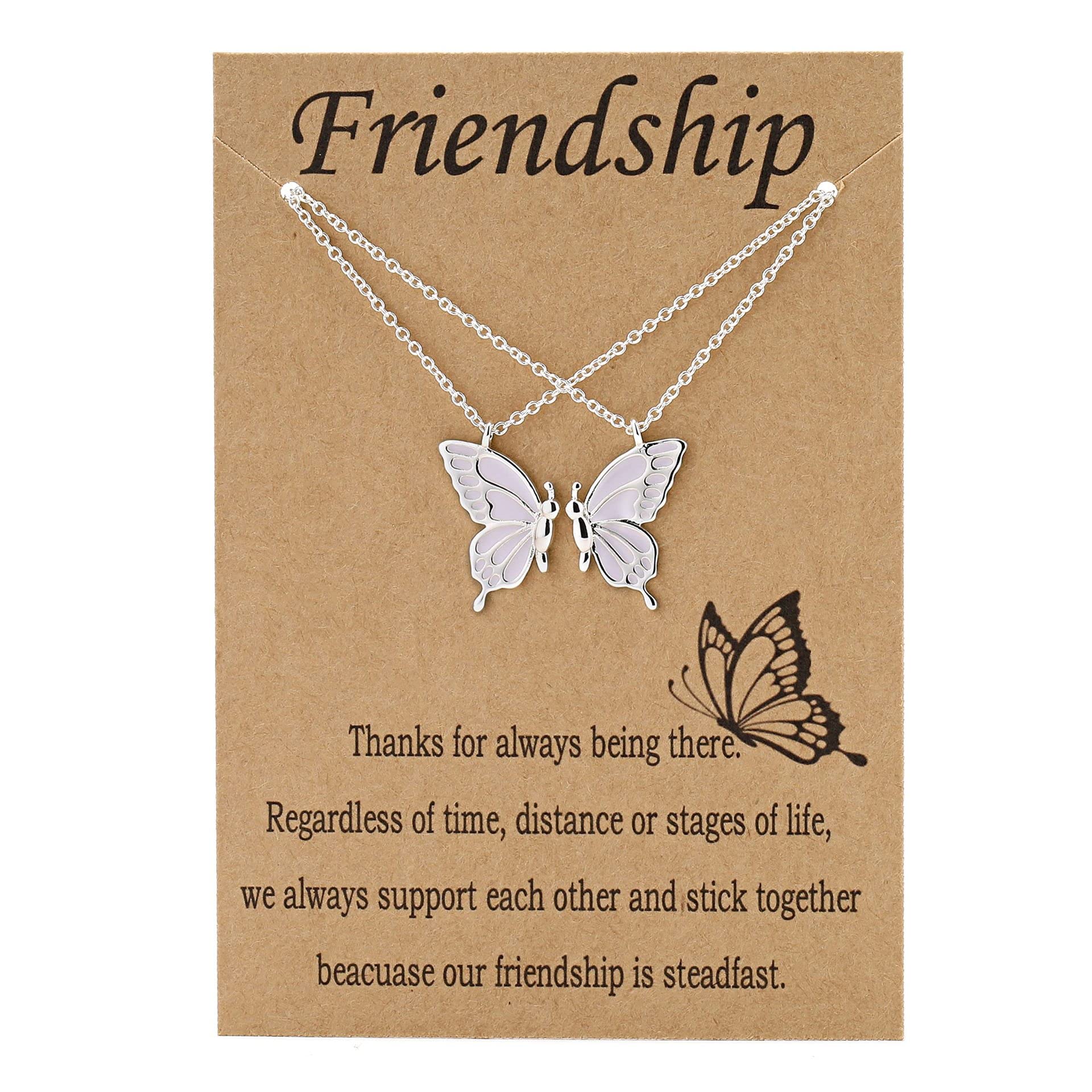 Obtheleg Cute Butterfly BFF Necklaces for 2, Enamel Butterfly Friendship Necklace for Teen Girls Women Best Friend Birthday Gift