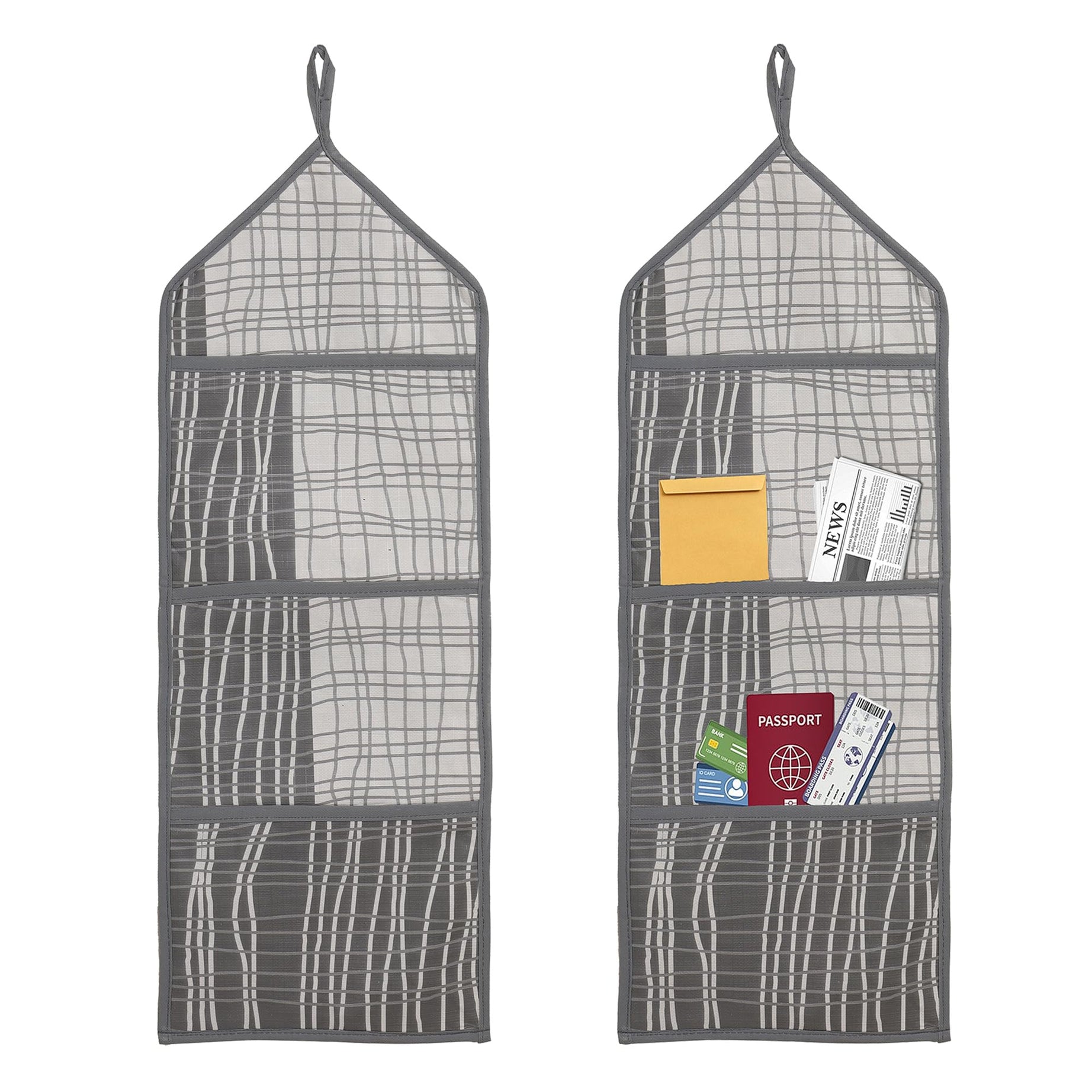 Heart Home Paper Holder | Foldable Hanging Organizer | PVC Lining Design Magazine Holder | Document Organizer | Wall Hanging Letter Holder with 3 Pocket | Pack of 2 | Gray