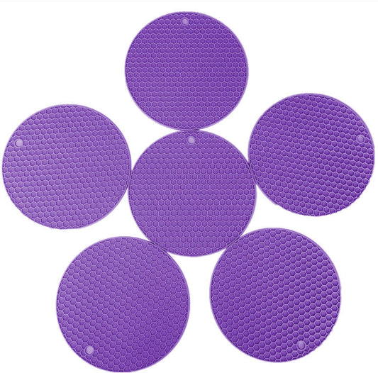 P-Plus International Trivet Mat Multipurpose Silicone Pot Holders,Anti Slip Hot Pads Silicone Heat Resistant Coasters, Cup Insulation Mat, Insulation Pad Potholders Purple Pack of 6