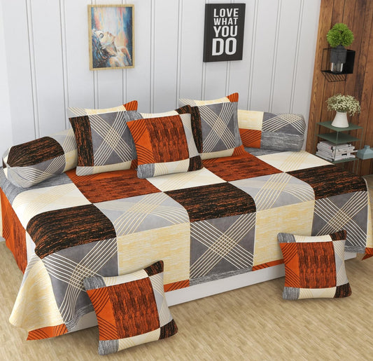 Homefab India 144 TC Cotton 8 Piece Diwan Set - Checks, Multi