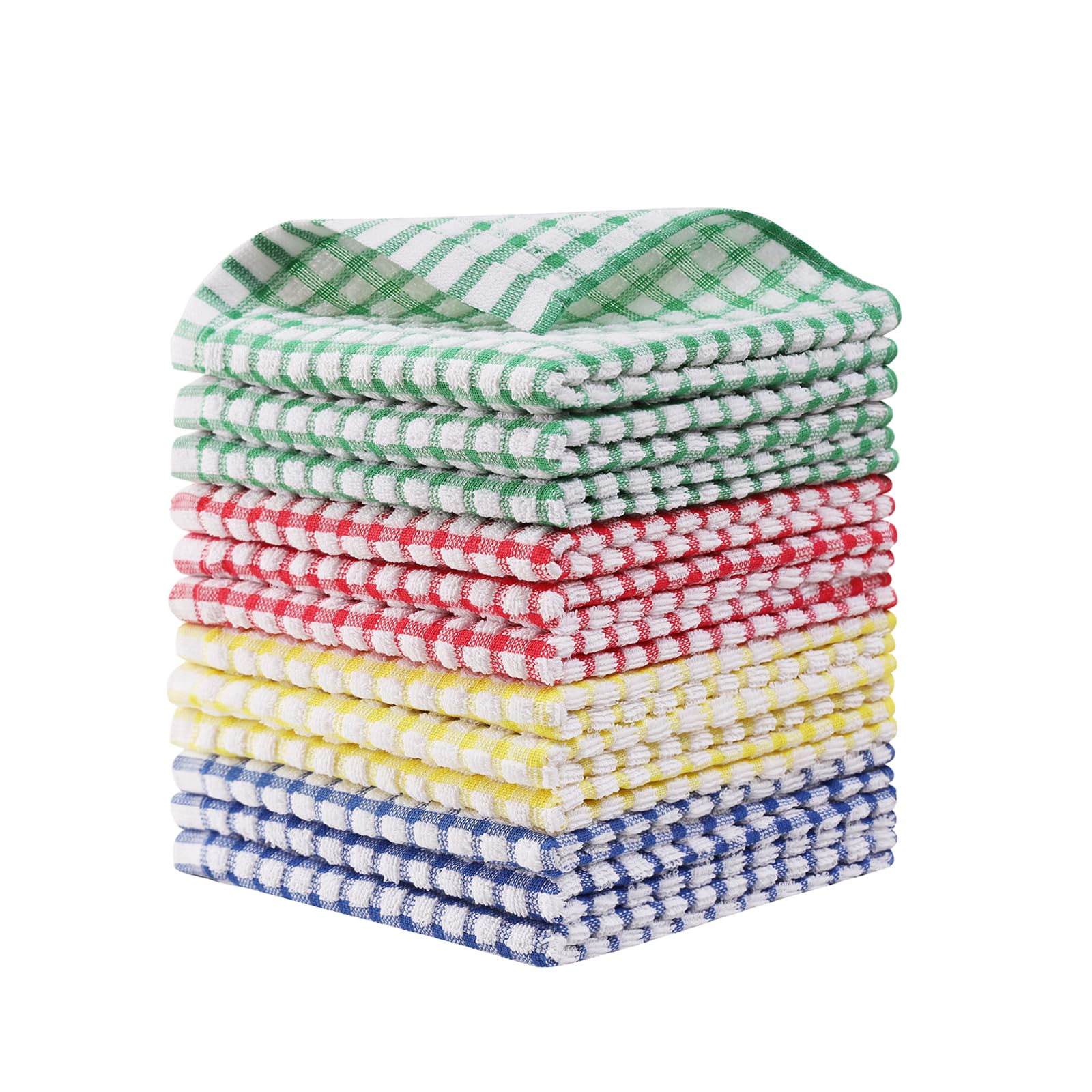 Egles Kitchen Dishcloths 12pcs 11x12 Inches Bulk Cotton Kitchen Dish Cloths Scrubbing Wash Cloths Sets (Mix Color)