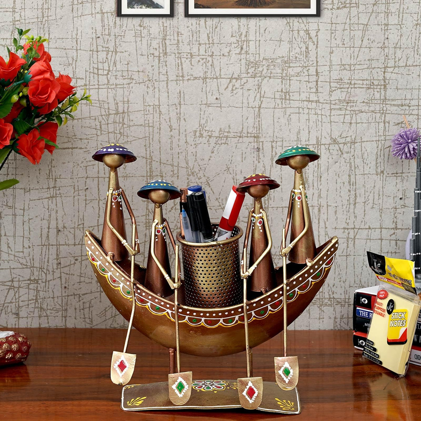 CRAFT TREE Metal Boat Pen Stand | Pen Pencil Holder Stand Desk Organizer For Home & Office