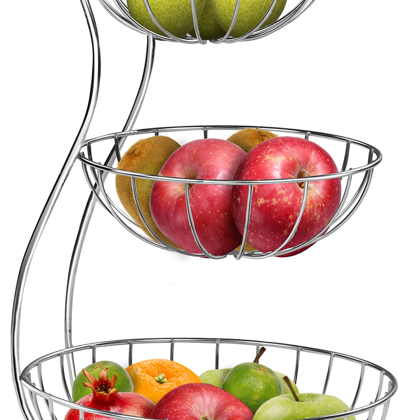 Plantex Elegant High Grade Stainless Steel 3-Tier Fruit & Vegetable Basket for Dining Table/Kitchen-Big Size(Chrome), Solid