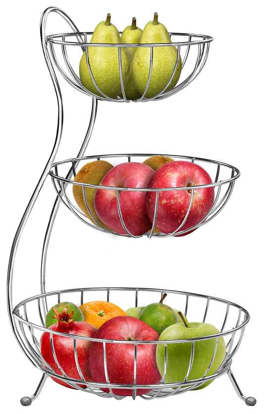 Plantex Elegant High Grade Stainless Steel 3-Tier Fruit & Vegetable Basket for Dining Table/Kitchen-Big Size(Chrome), Solid