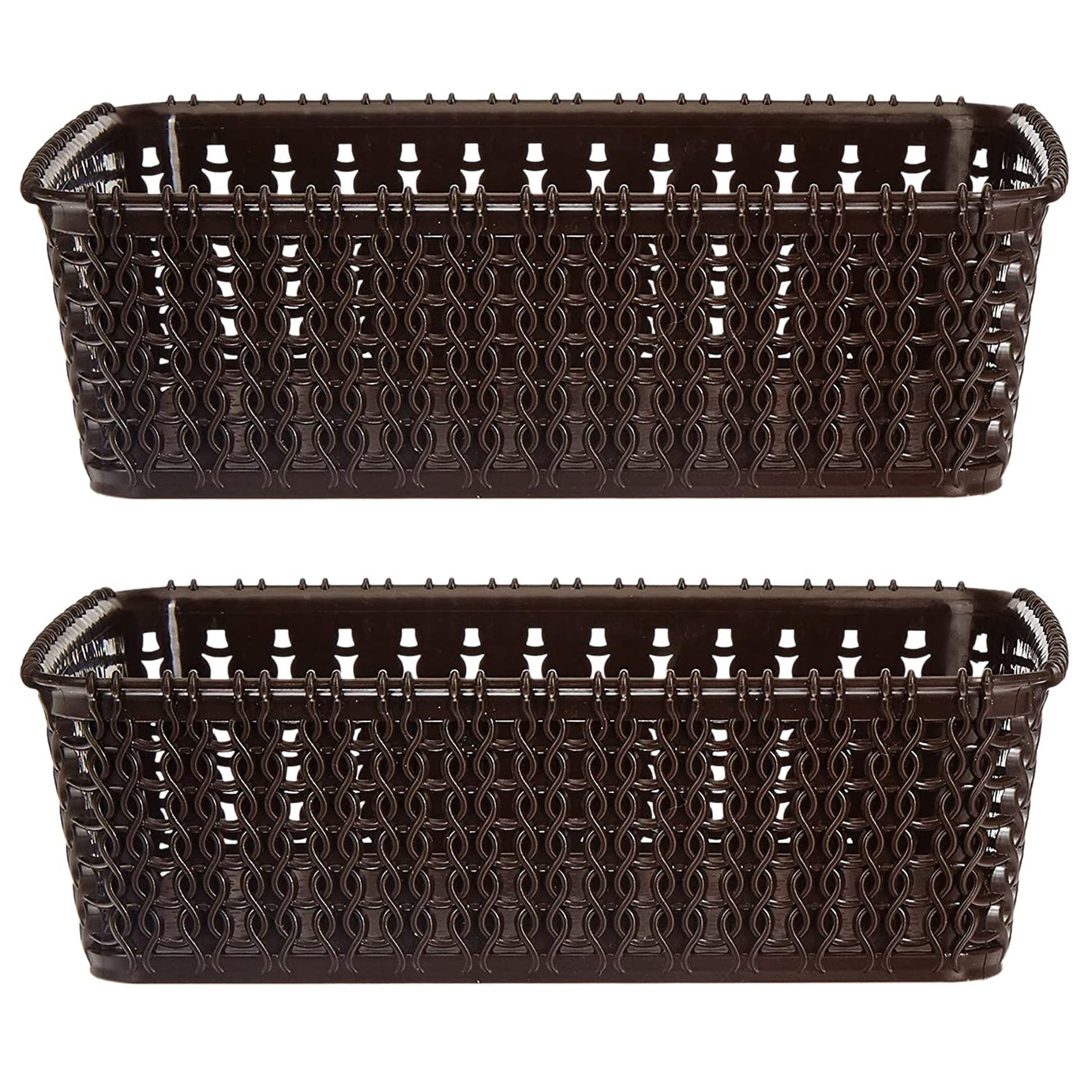 Kuber Industries Multipurposes Small M 15 Plastic Rectangular Basket|Organizer For Kitchen, Countertops|Cabinets, Bathrooms Without Lid- Pack Of 2 (Brown)