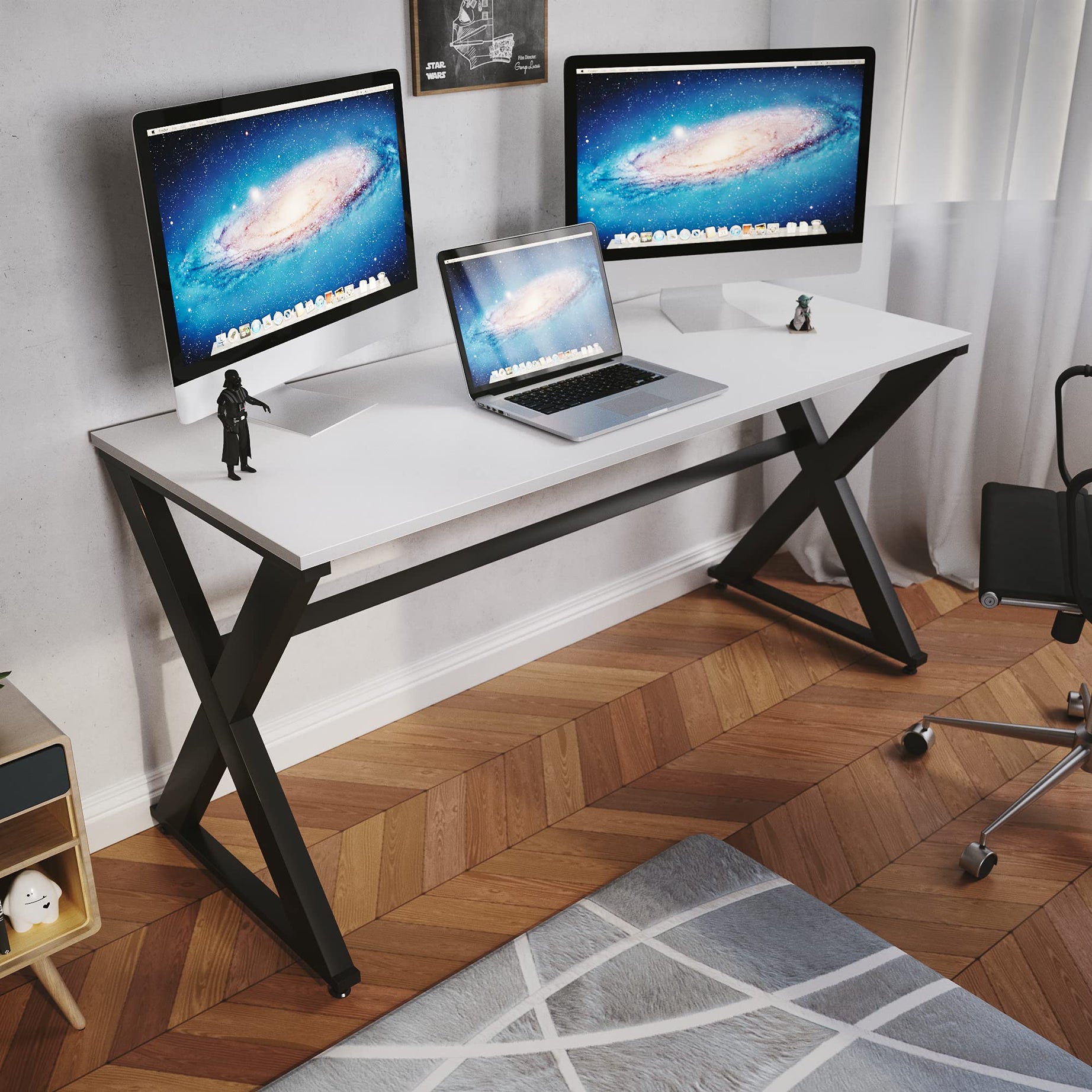 LAD Workspaces The X Table 5 Feet Engineered Wood Study Table, Laptop, Computer Table Desk for Home & Office White