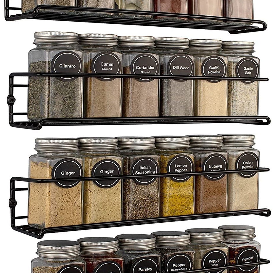 Craft Expertise Space Saving Spice Rack Organizer for Cabinets or Wall Mounts-Set of 4 Hanging Racks -Perfect Seasoning Organizer For Your Kitchen, Cupboard or PantryDoor(Iron, Black, Hanging Shelves)