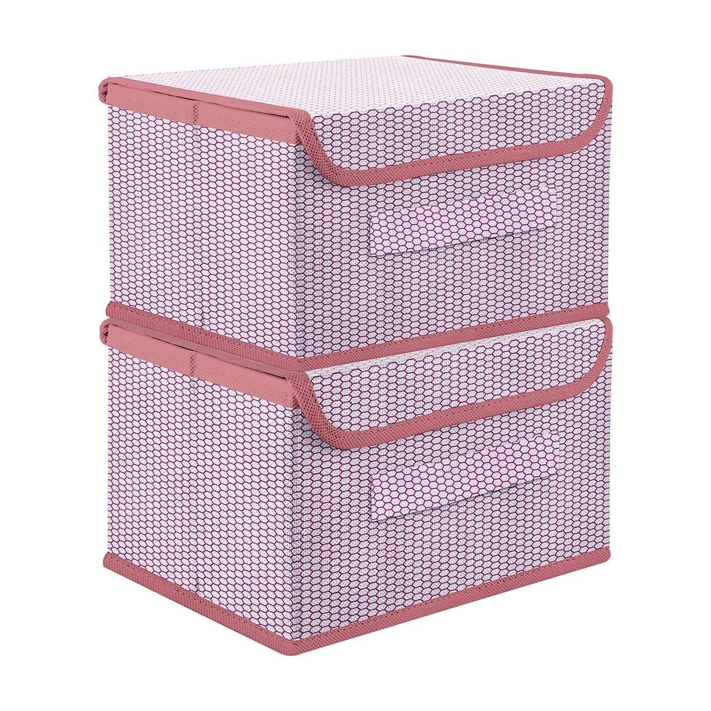 Kuber Industries Drawer Storage Box | Zig Zag Dhakkan Storage Box | Non-Woven Clothes Organizer For Toys | Storage Box with Handle | Large | Pack of 2 | Pink