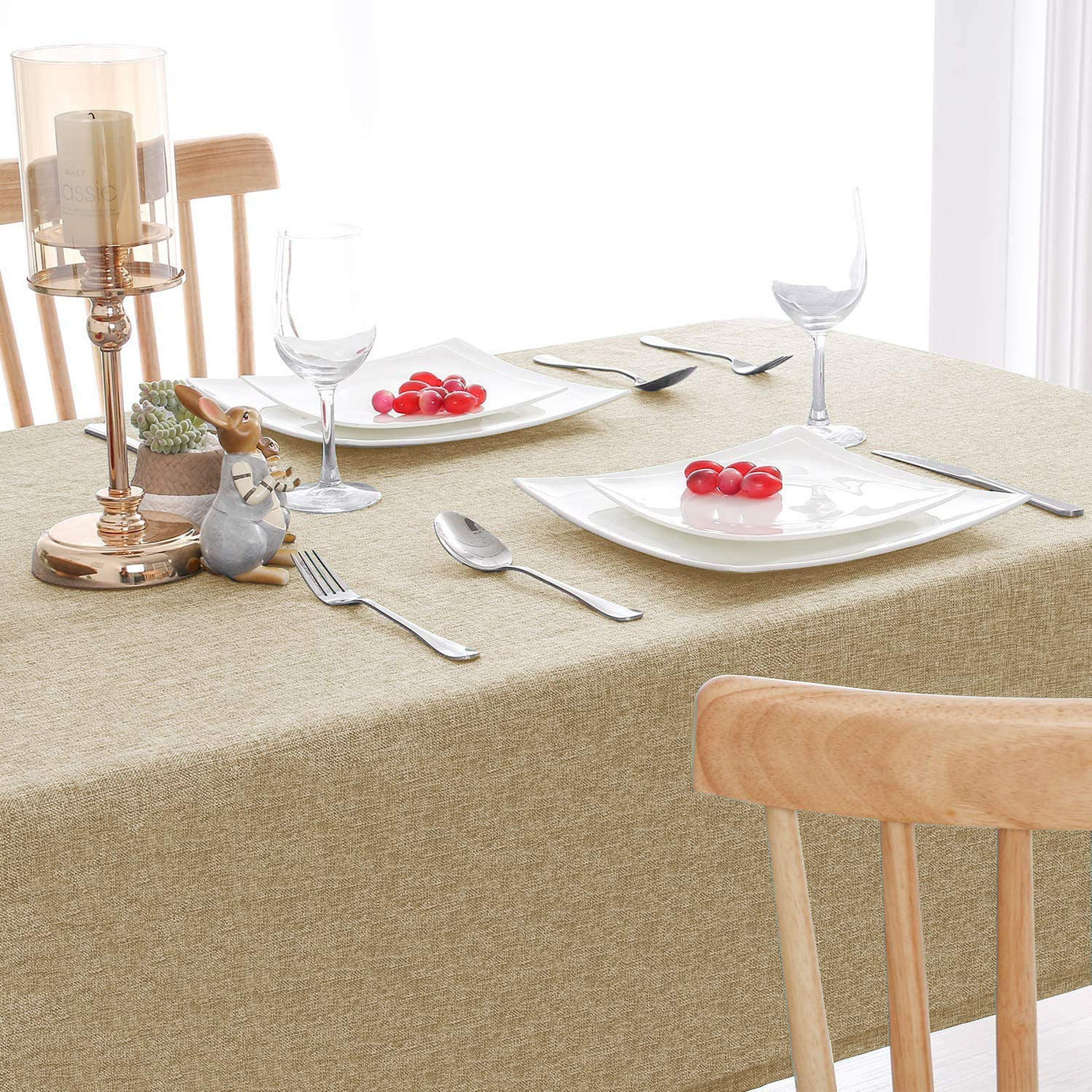 CASANEST Washable Jute Table Cover 6-8 seater Pack of 1 Heat Resistant Table Cover for Kitchen Table/Dining Table Wedding Party, 54 x 90 Inches (BEIGE)