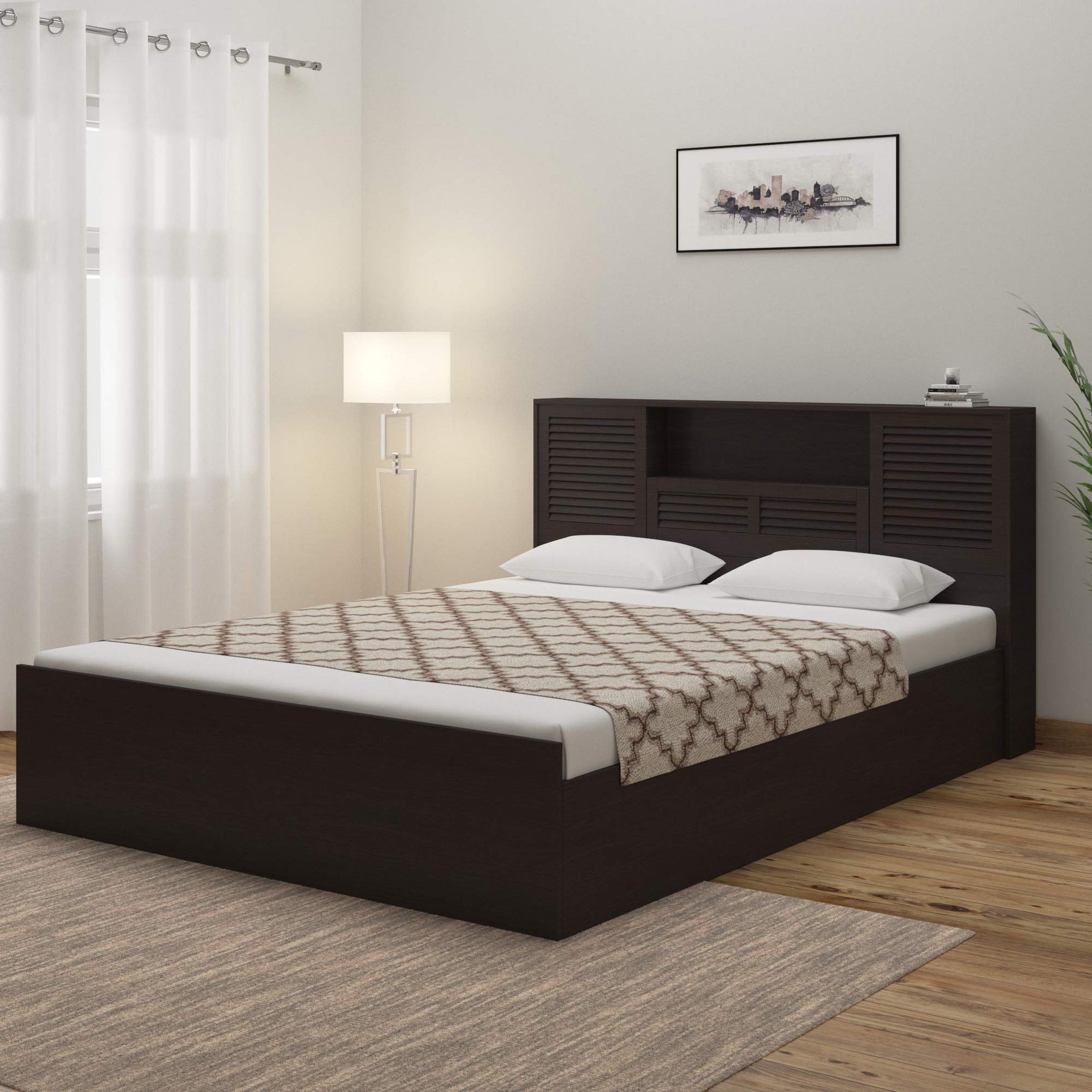 DeckUp Noordin Engineered Wood Queen Bed with Box Storage (Dark Wenge, Matte Finish)