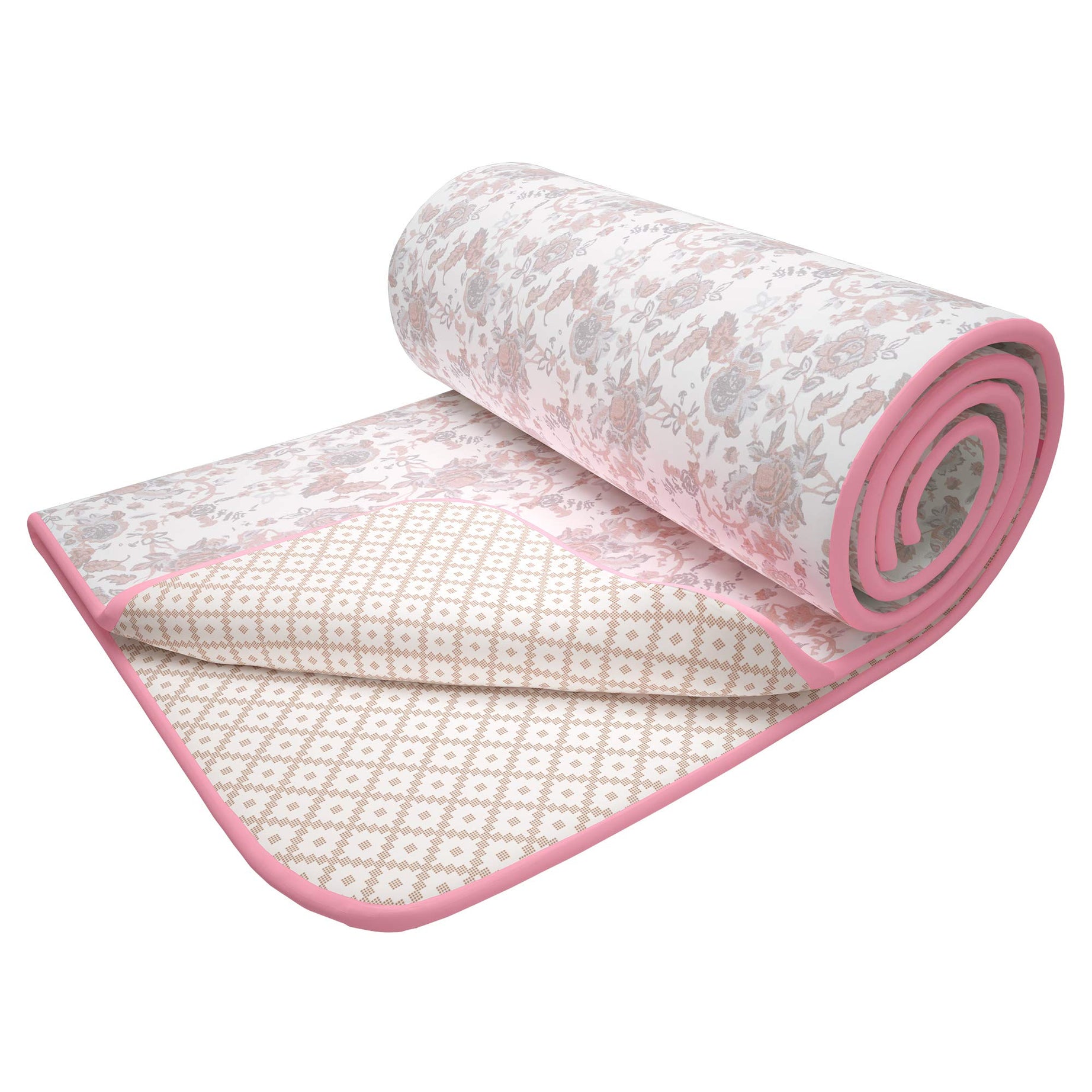 Story@Home 100% Cotton Reversible Dohar Double Bed AC Blanket, Light Weight Soft Blanket(94"x88", Baby Pink & White)