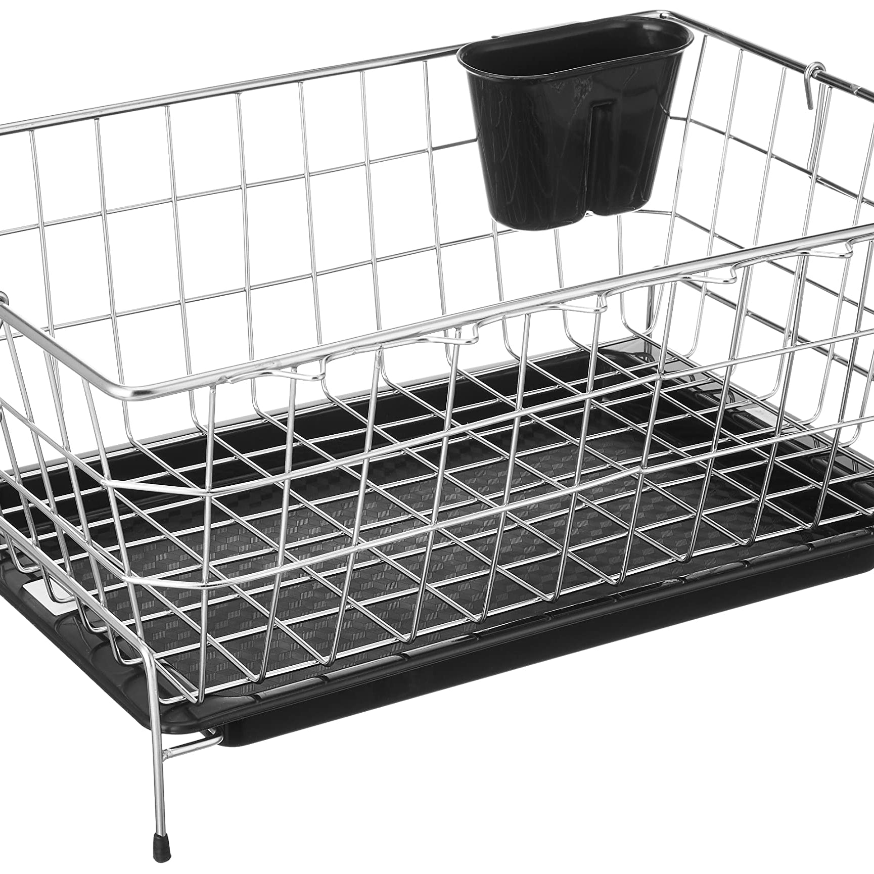 Amazon Brand - Solimo Stainless Steel Dish Drainer with Drain Tray + Cutlery Stand (55.7x37.5X 24.5) for Kitchen Utensils | SS Bartan & Plate Drying Rack Stand