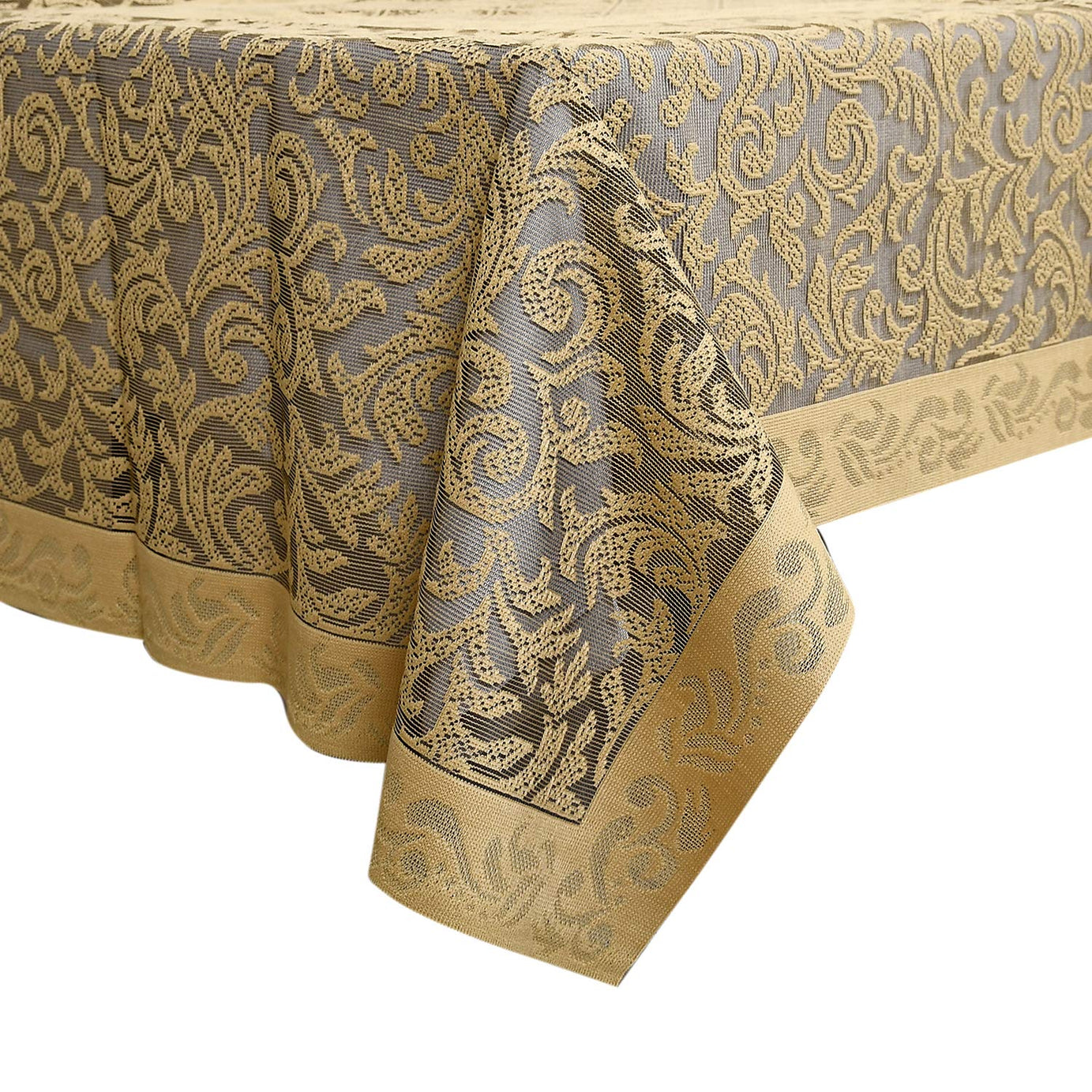 Kuber Industries 4 Seater Center Rectangular Table Cover|Leaf Design & Cotton Material (Gold)-KUBMART15501