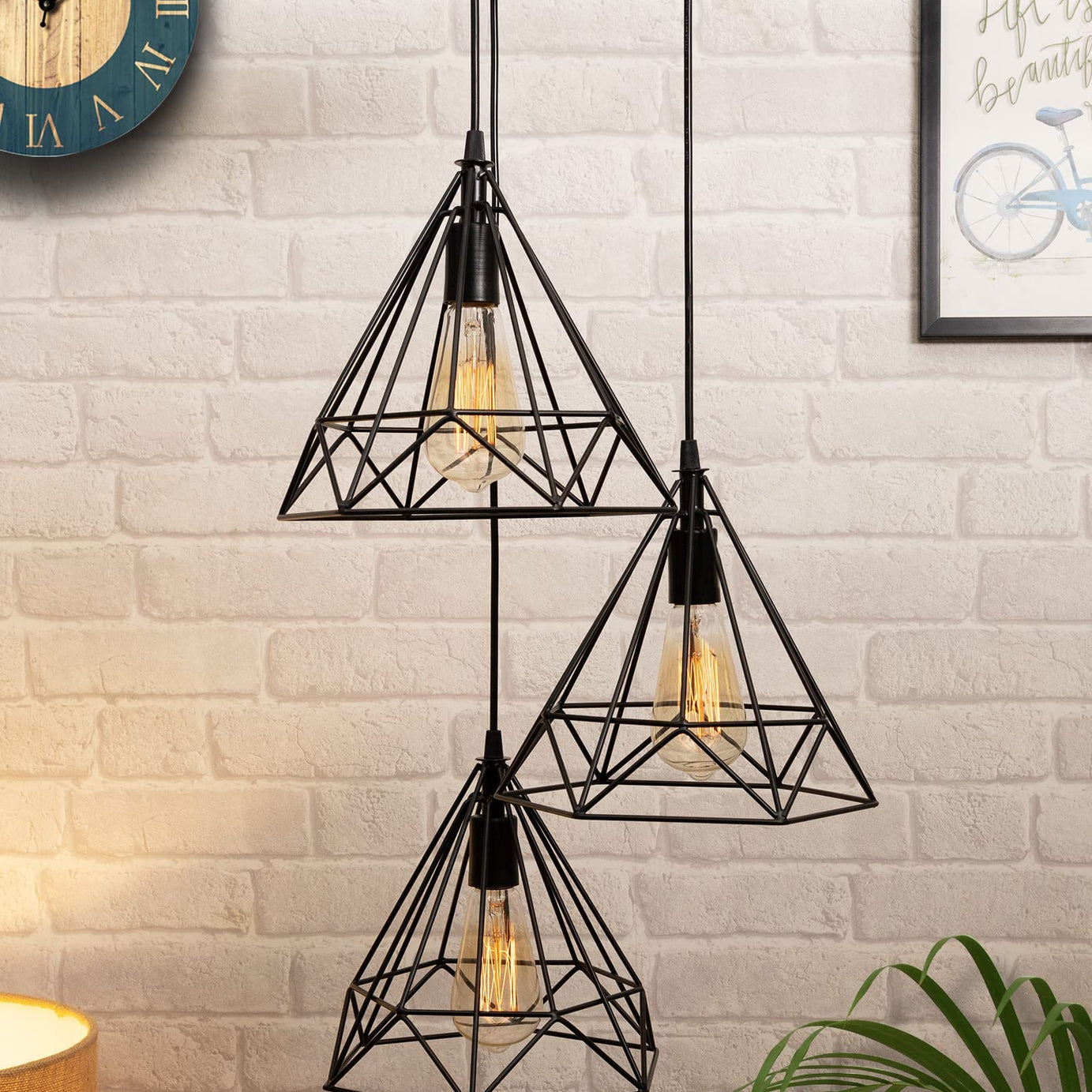 Homesake Hanging Light Diamond Cluster, Ceiling Lights for Home Decoration, Pendant Light Living Room, Chandelier for Living Room Modern Diwali Decoration Items - Black (Pack of 1)