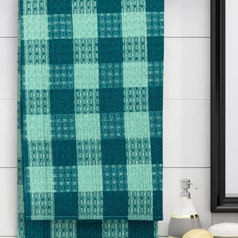 Athom Living Premium Cotton Light Weight Quick-Dry High Absorbent Cotton Bath Towel Green Checks, 75x150 Cm (Pack of 1)