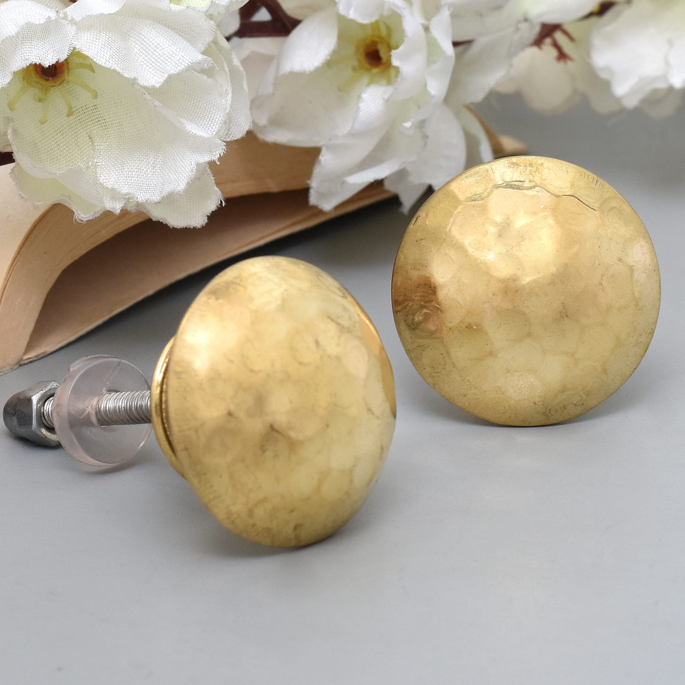 IndianShelf Pack of 6 Knobs | Brass Farmhouse Pulls | Gold Modern Knobs | Round Kitchen Knobs and Pulls for Cabinets | Bathroom Drawer Pulls