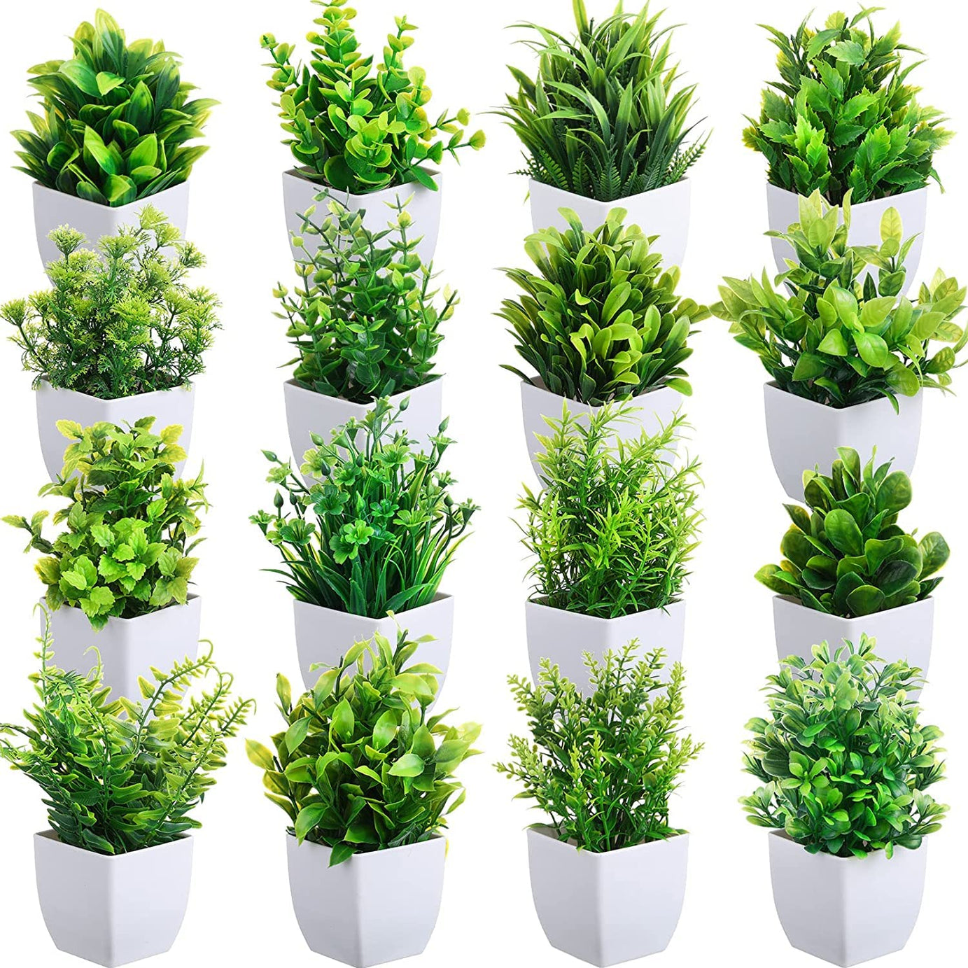 WYTE ORIGIN Small Fake Plants in White Planters, Artificial Plants for Home Decor Indoor, Plastic Eucalyptus Plants for Office Desk Bathroom Bedroom Greenery Decoration (4)