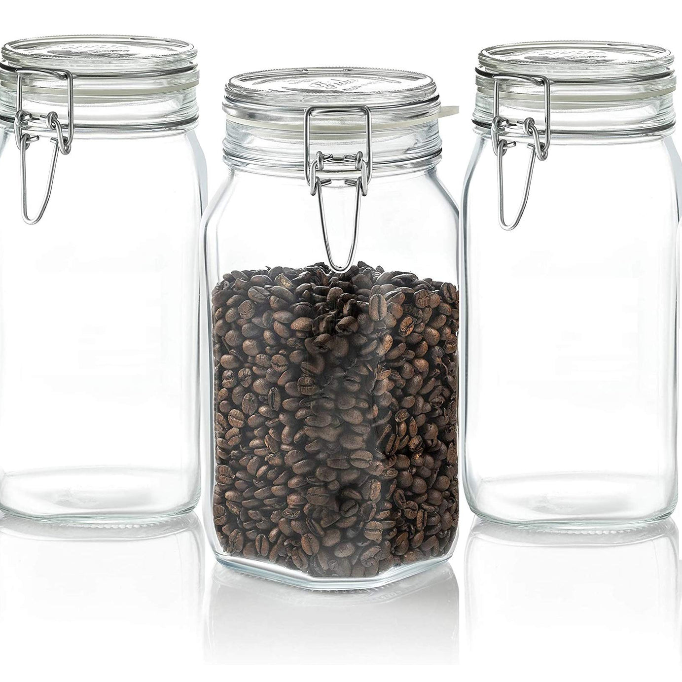 STAR WORK 1.5 Liters Mason Glass Jars with Buckle Lids Airtight Kitchen Container Set- 1500 ml, Pack of 3 Bottles