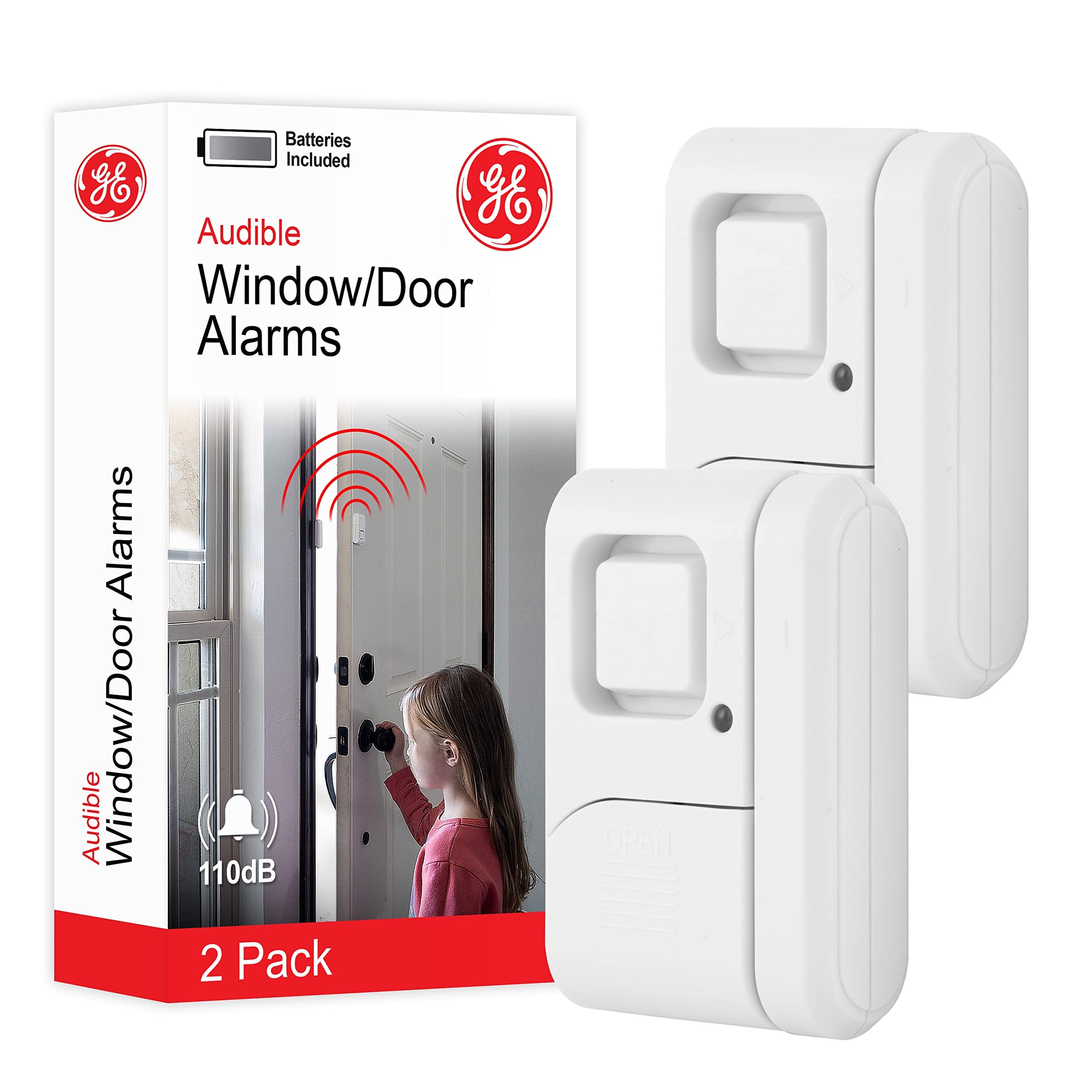 GE Personal Security Window/Door Alarm, 2-Pack, DIY Home Protection, Burglar Alert, Wireless Alarm, Off/Chime/Alarm, Easy Installation, Ideal for Home, Garage, Apartment, Dorm, RV and Office, 45115