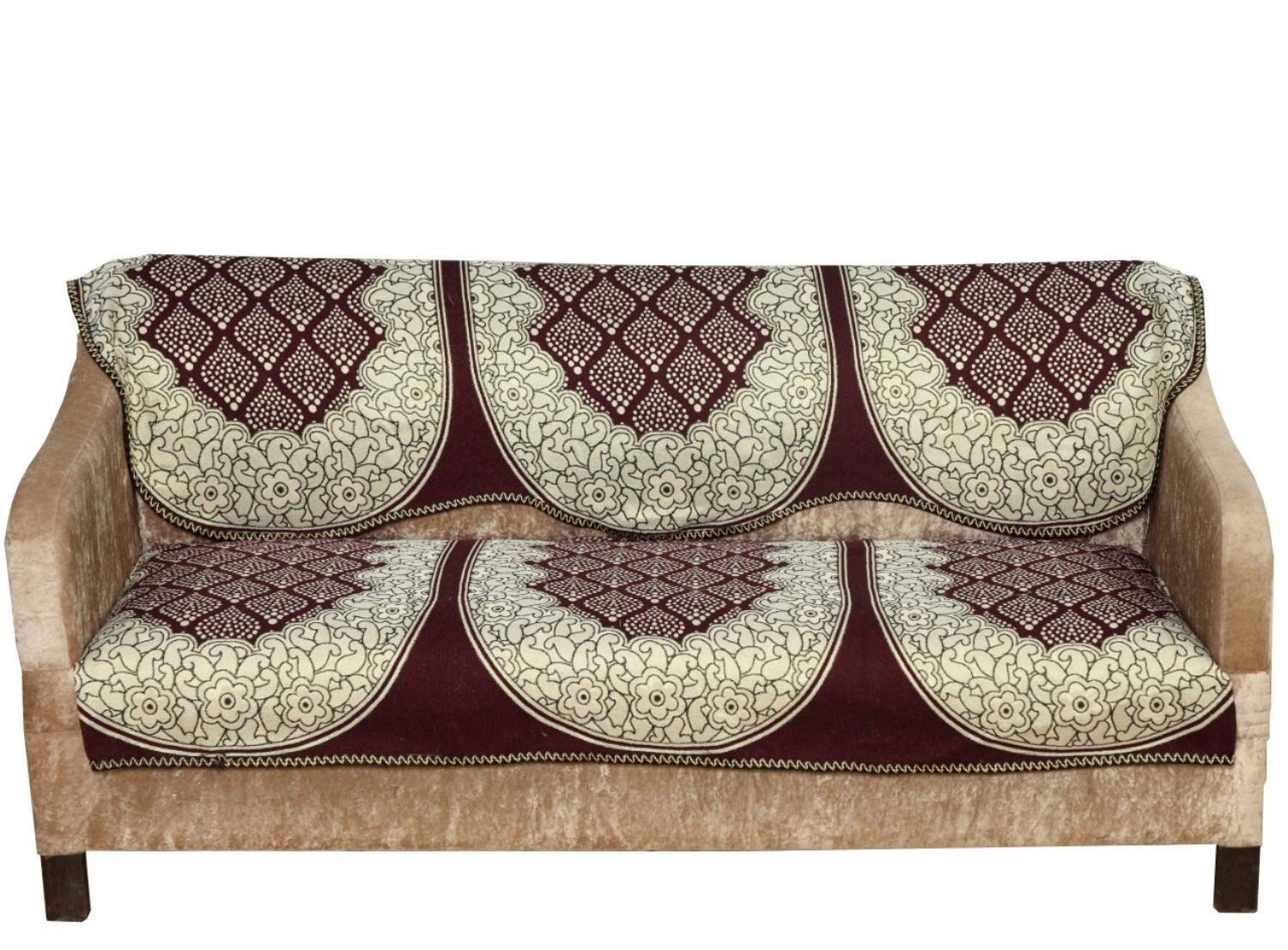 Nendle Abstract Pattern Cotton Abstract Sofa Covers Set of 3 Seater (Brown, 2 Pieces, 69 Inch x 27 inch)