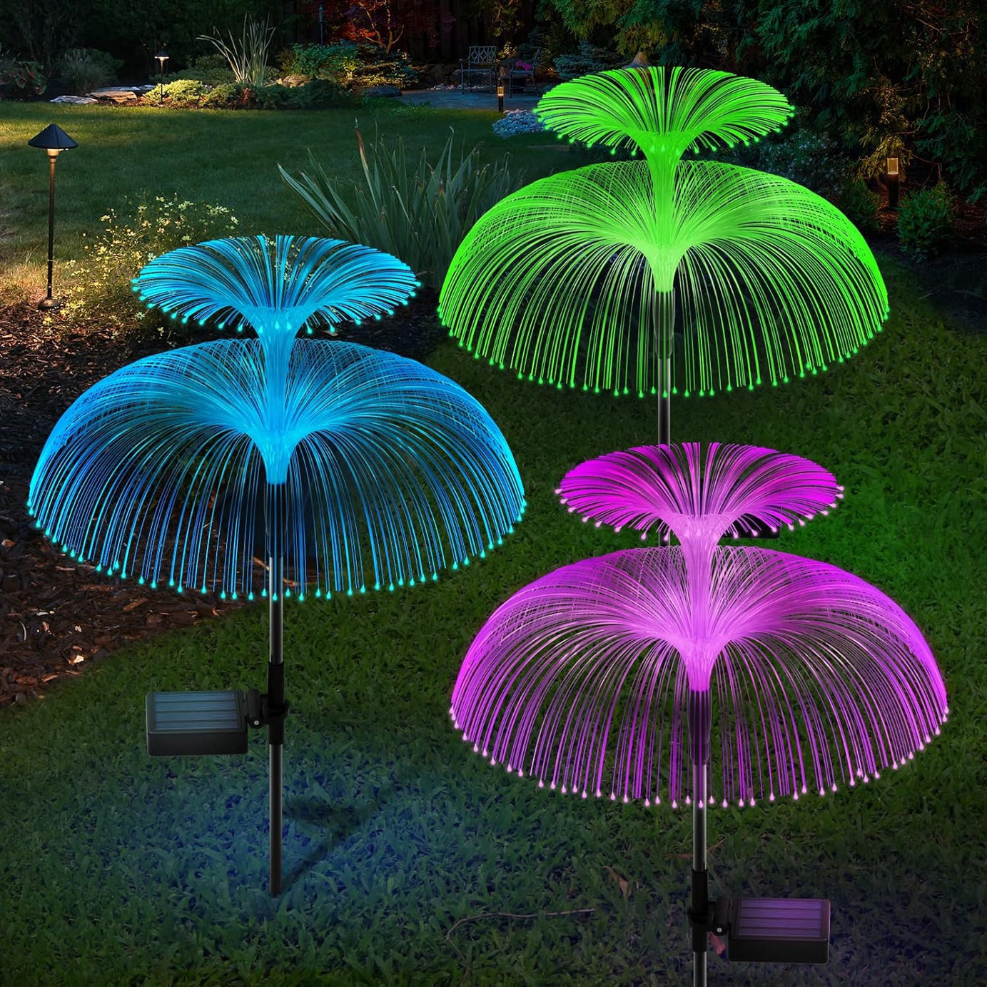 GIGAWATTS GW-905 Solar Jellyfish Garden Light 600mAh Battery Fibre Optic Fountain LED BIS Approved IP65 Waterproof Outdoor Lamp with 2V Panel for Backyards Pathways (1 Pc, Multicolor)