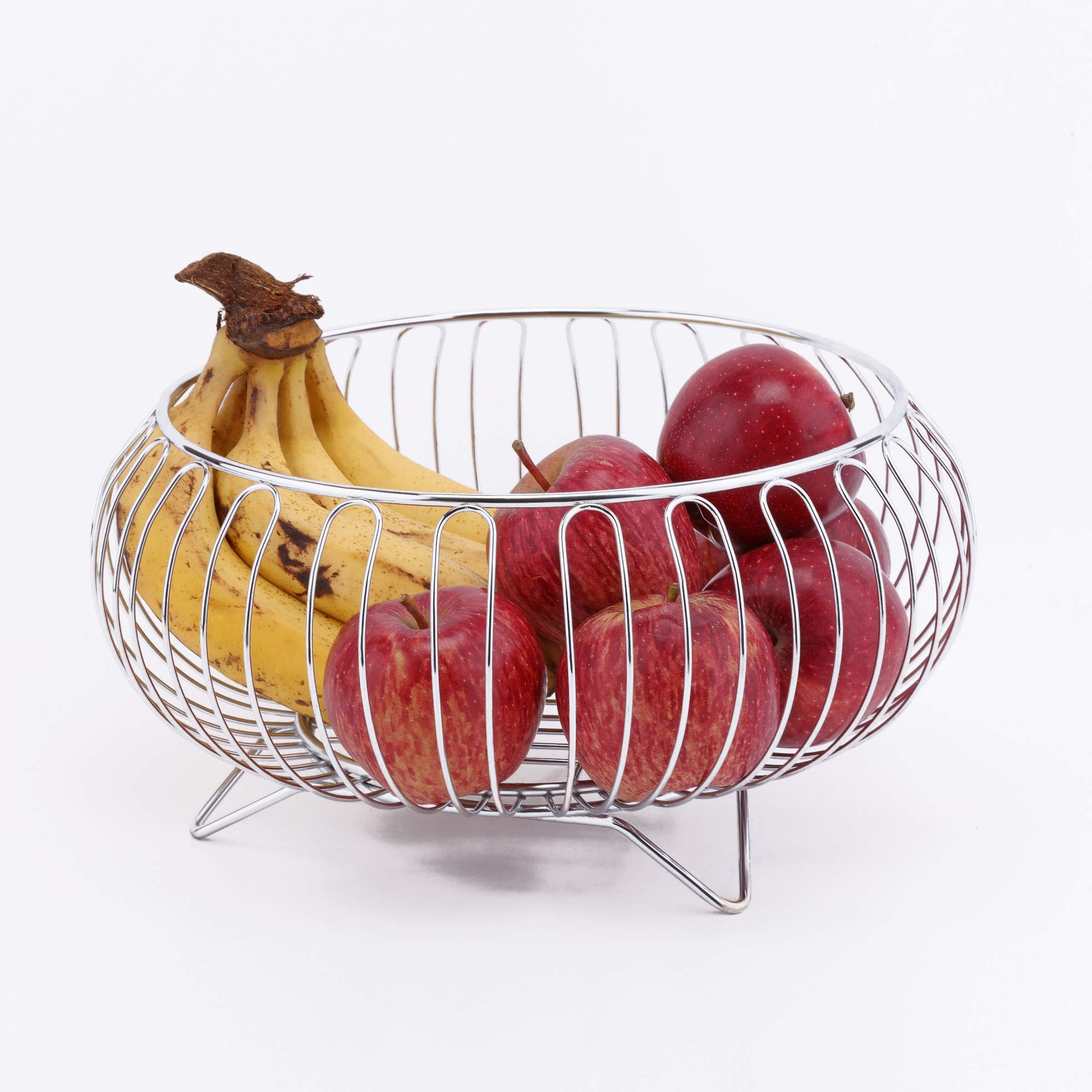 LAPO Stainless Steel Fruit Basket for Dining Table Vegetable Stand Kitchen Potato Tomato Onion Fruits Bowl, Kitchen Basket for Storage Fruit(Nickel Chrome Finish Silver)