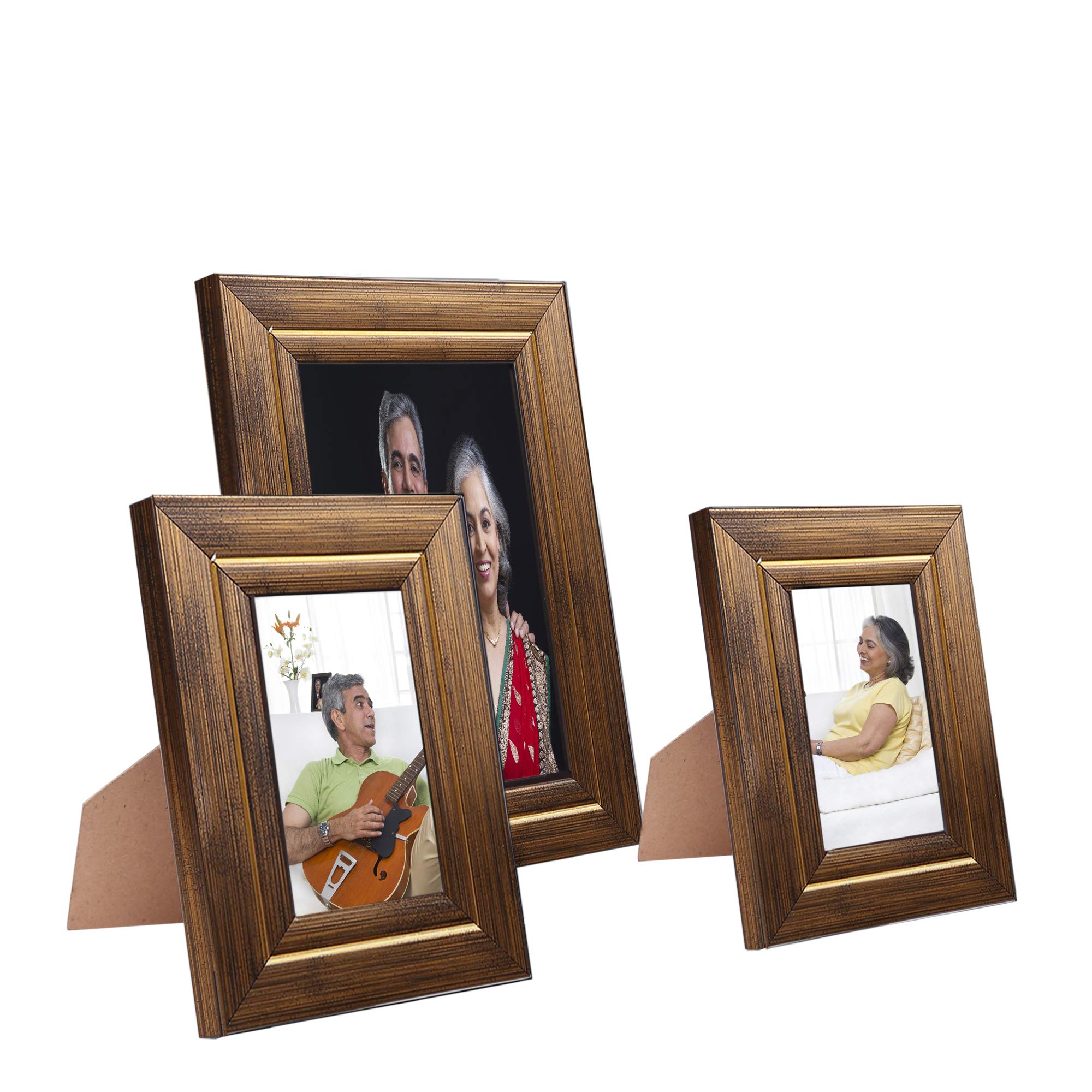 Amazon Brand - Solimo Collage Photo Frames, Set of 3, Tabletop (2 pcs - 4x6 inch, 1 pc - 6x8 inch), Golden ,Synthetic Wood