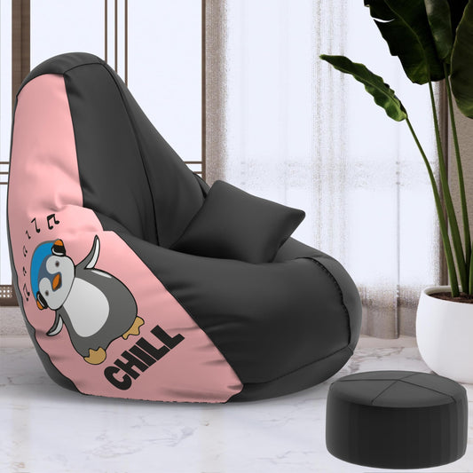 Biggie Bean Bag with Beans Filled 4XL Bean Bag with Free Cushion and Footrest - Official : BeanArt Combo (Matching Color : Printed, Chill - Black Peach)