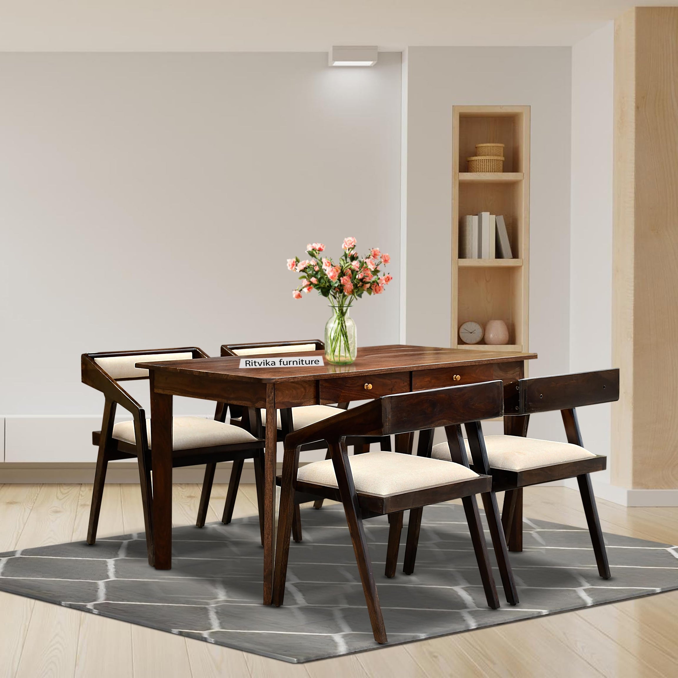 Ritvika Furniture Sheesham Wood Dining Table 4 Seater | 4 Seater Dinning Table with 4 Chairs for Home | Chairs with Cushion | Dining Room Sets for Restaurant