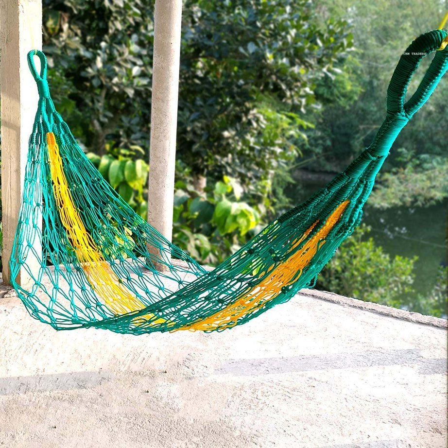 CRM TRADERS® Nylon Net Hammock Swing for Both Adults and Kids - Suitable for Indoor Outdoor Balcony Home Bedroom(Multi-colour)