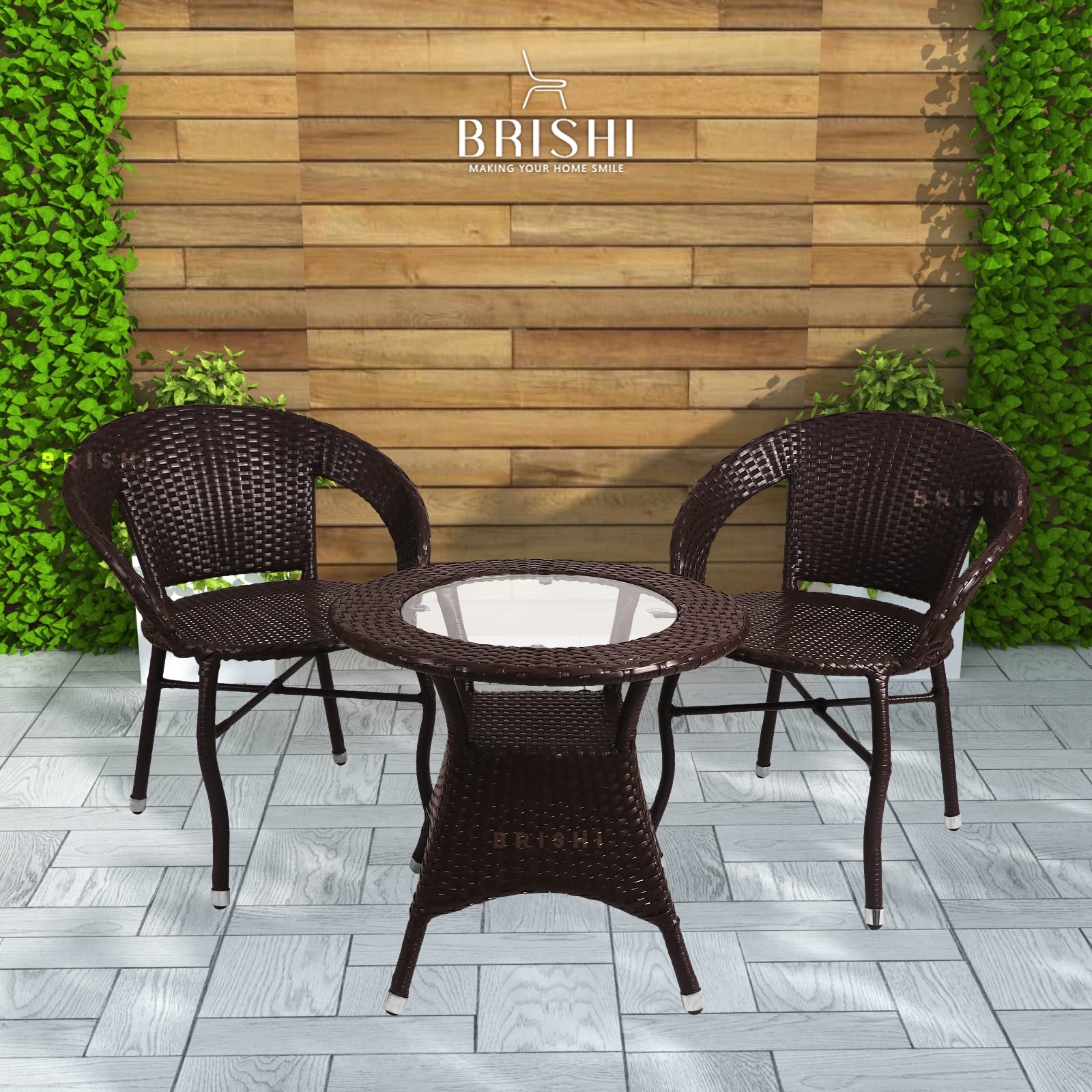 Brishi Garden Patio Seating Chair And Table Set Outdoor Garden Balcony Coffee Table Set Furniture (2 Chair 1 Table, Dark Brown) - Rattan, 22X24X41 Inch