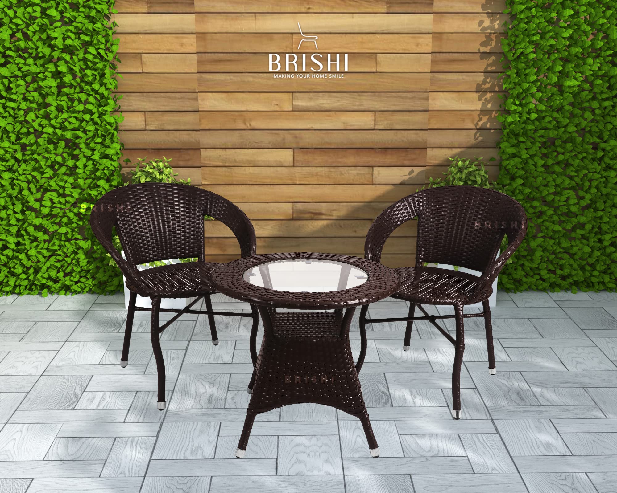 Brishi Garden Patio Seating Chair And Table Set Outdoor Garden Balcony Coffee Table Set Furniture (2 Chair 1 Table, Dark Brown) - Rattan, 22X24X41 Inch