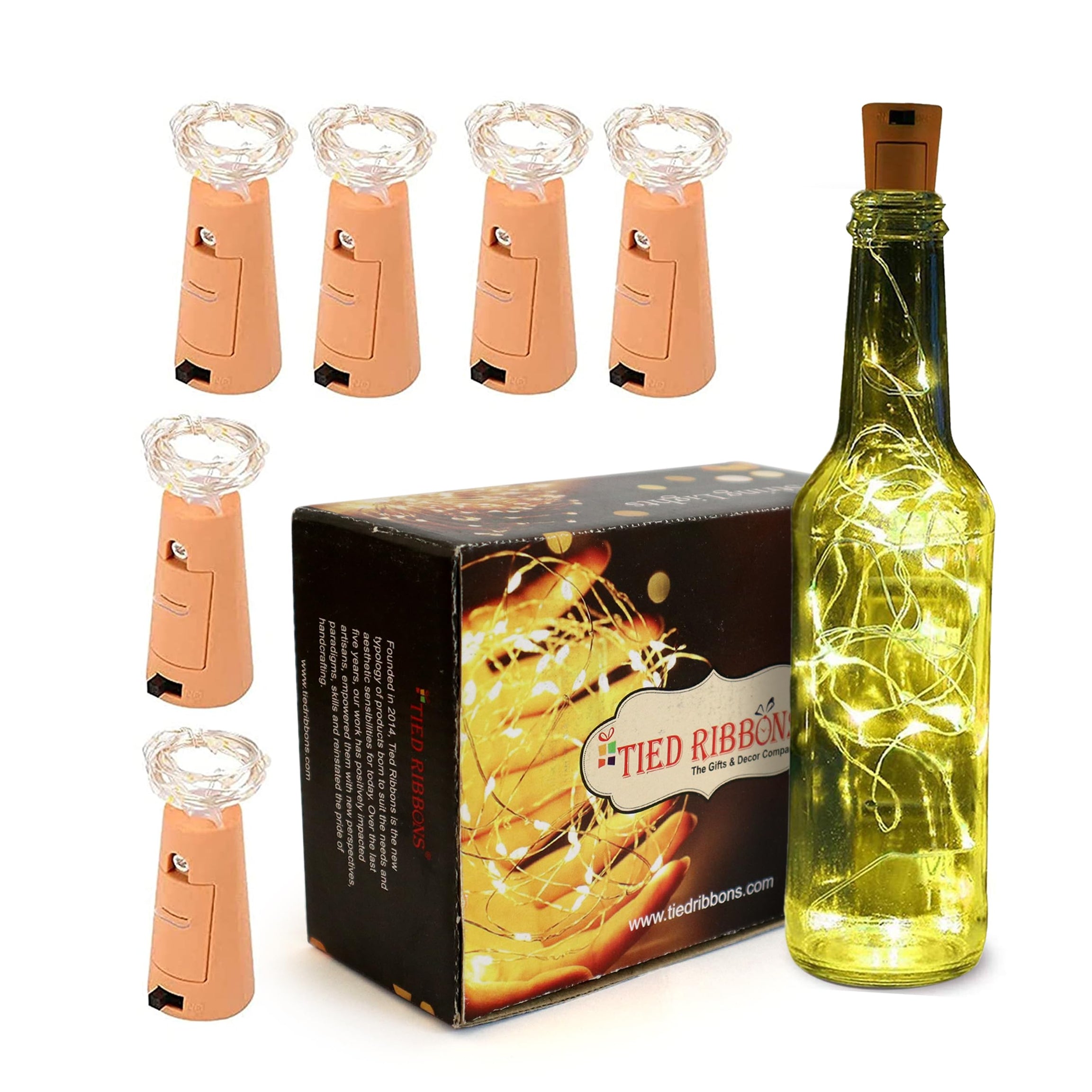 TIED RIBBONS Pack of 6 Wine Bottle Cork Copper Wire String Lights (2 Meter 20 LED in Each) - Lights for Home Decoration