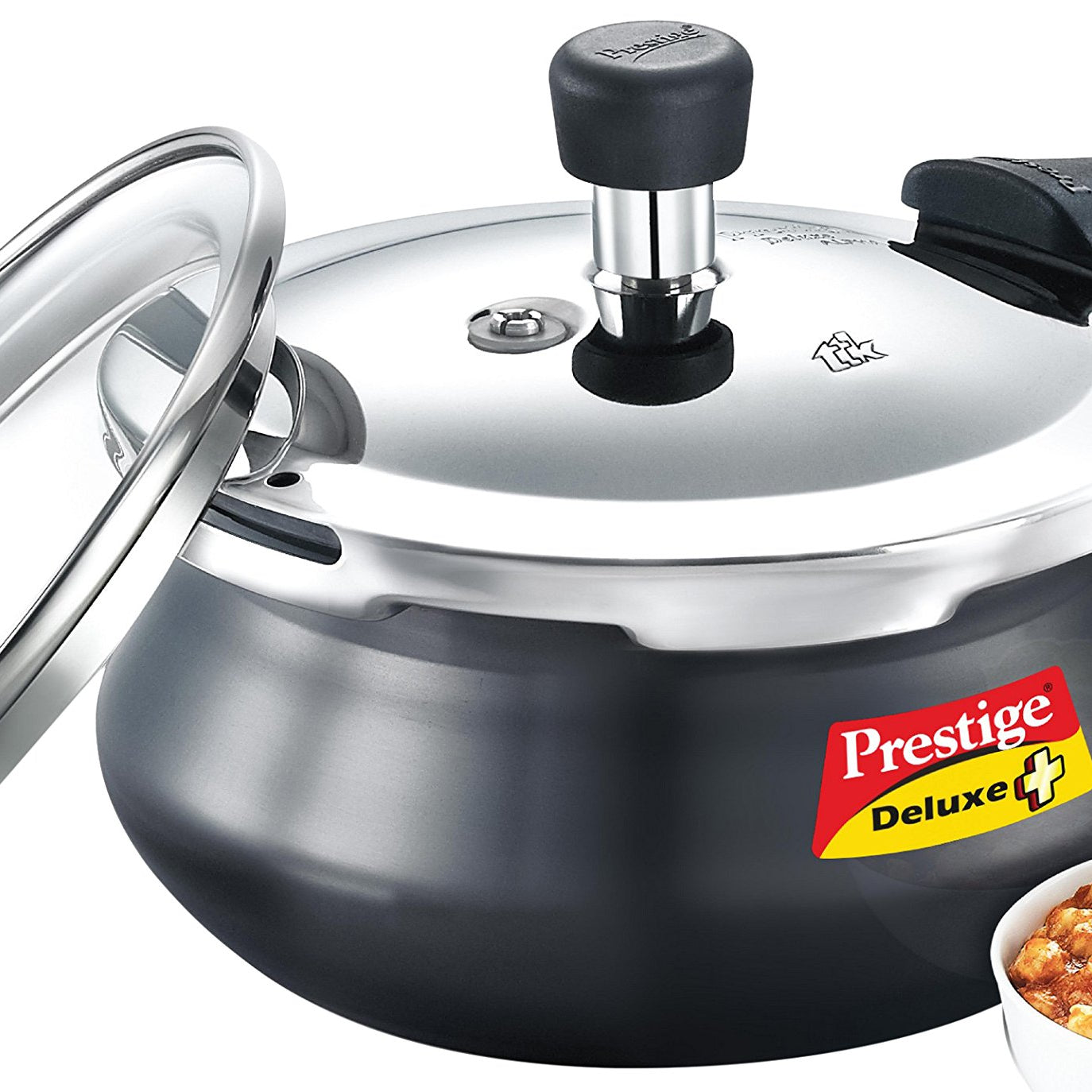 Prestige Deluxe Duo Plus Induction Base Aluminum Outer Lid Pressure Cooker, 1.5 Liters, Black