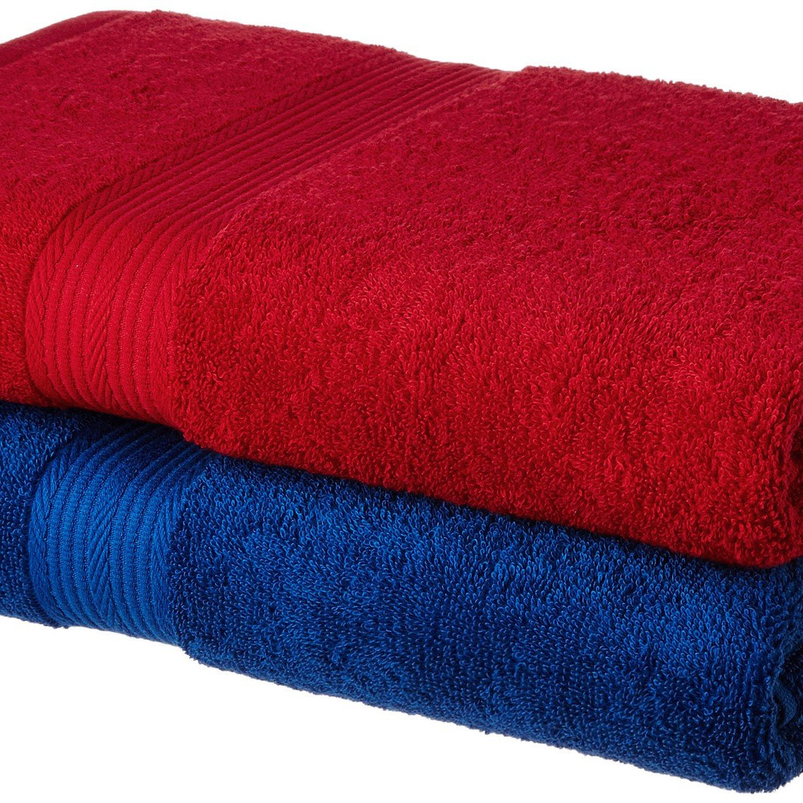 Amazon Brand - Solimo 100% Cotton 2 Piece Bath Towel Set, 500 GSM (Iris Blue and Spanish Red)