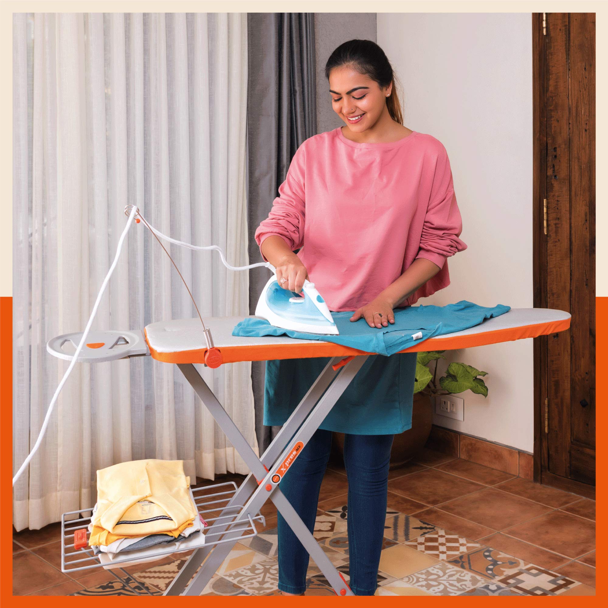 Bathla X-Pres Ace Ironing Board/Stand | Foldable & Height Adjustable | Quick Pressing with Aluminised Table Cover | 2 year Warranty