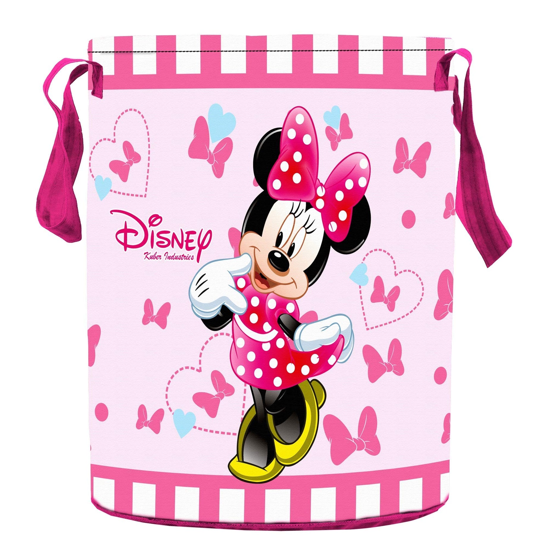 Kuber Industries Disney Print Round Laundry Bag/Bin|Water Proof Material & 3D Disney Minnie Print|Size 37 x 37 x 46 Cm, Capicity 45 L (Pink),Non Woven