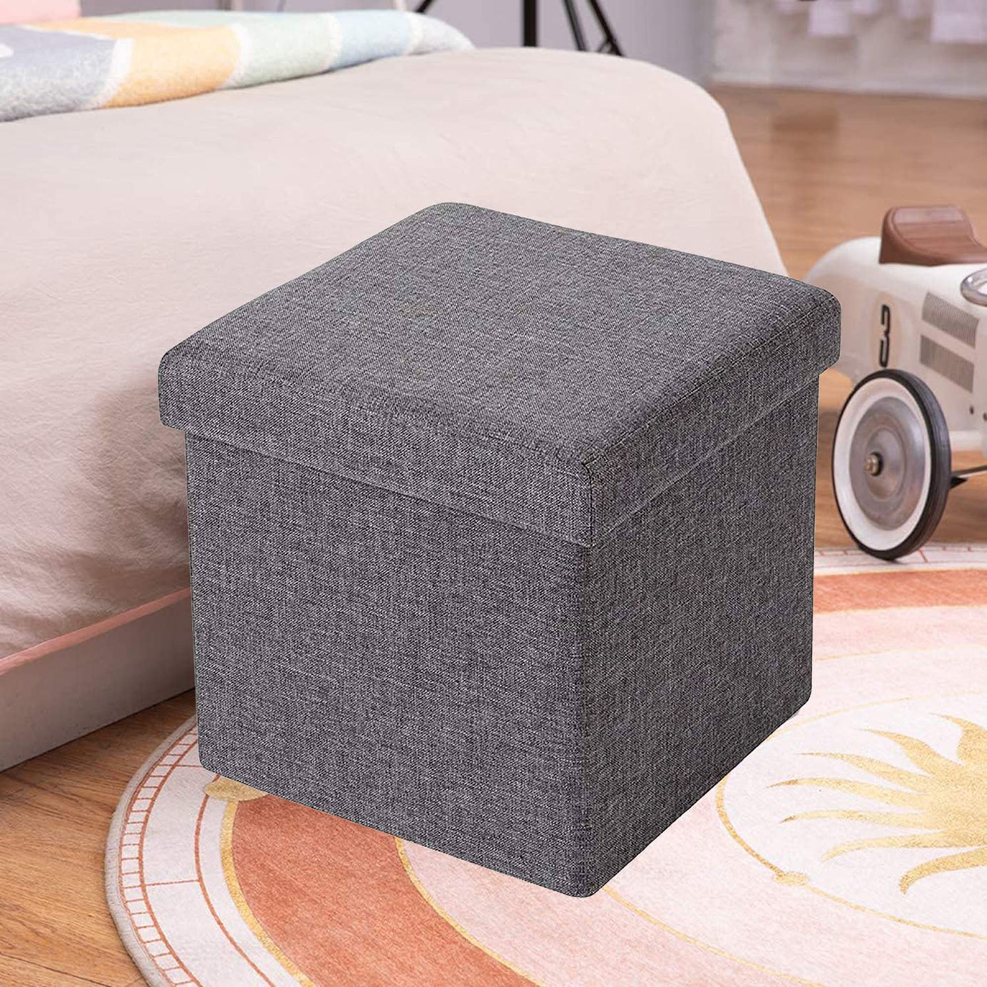 ABTRIX WITH AB Fabric Folding Organizer Storage Ottoman Bench Footrest Stool Coffee Table Cube,Camping Fishing Toys Chest Stool,Quick&Easy Assembly,22L Capacity,Padded (30X30X30 Cm,Light Grey)